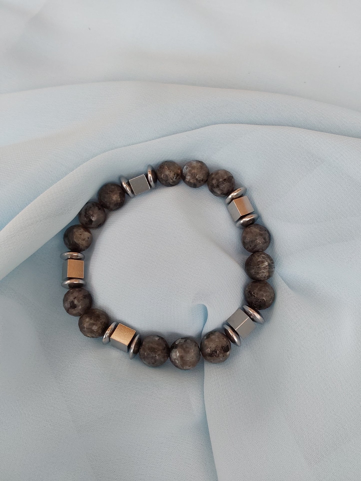 Labradorite bracelet with square stainless steel beads