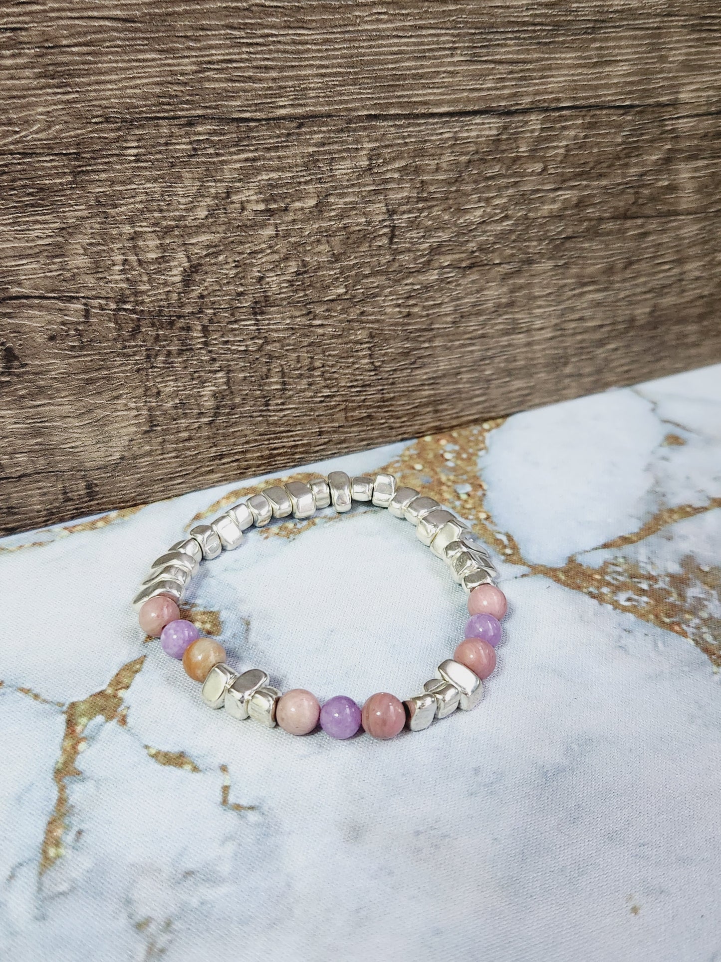 Rhodochrosite and Amethyst bracelet