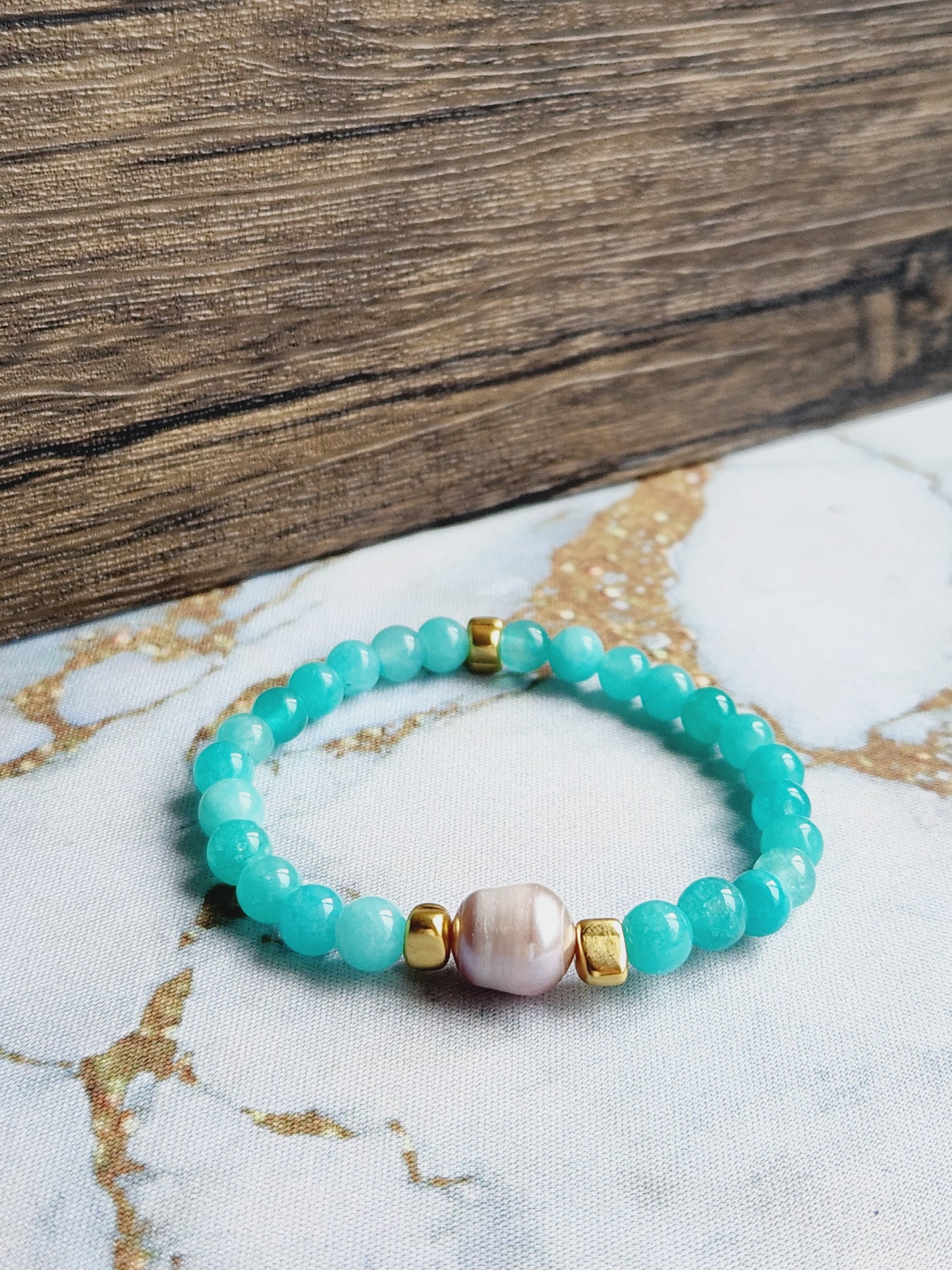 Amazonite and Pearl Bracelet