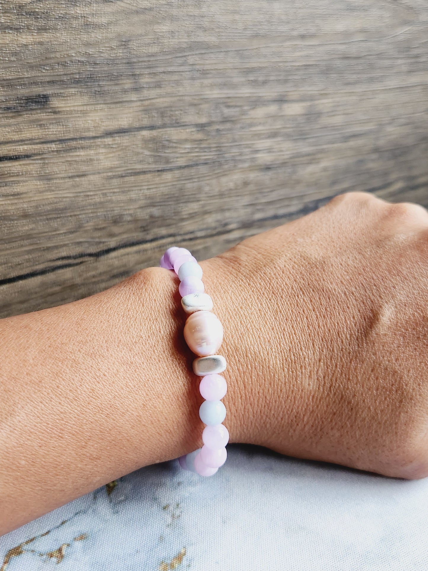 Aquamarine, Amethyst and Pearl Bracelet