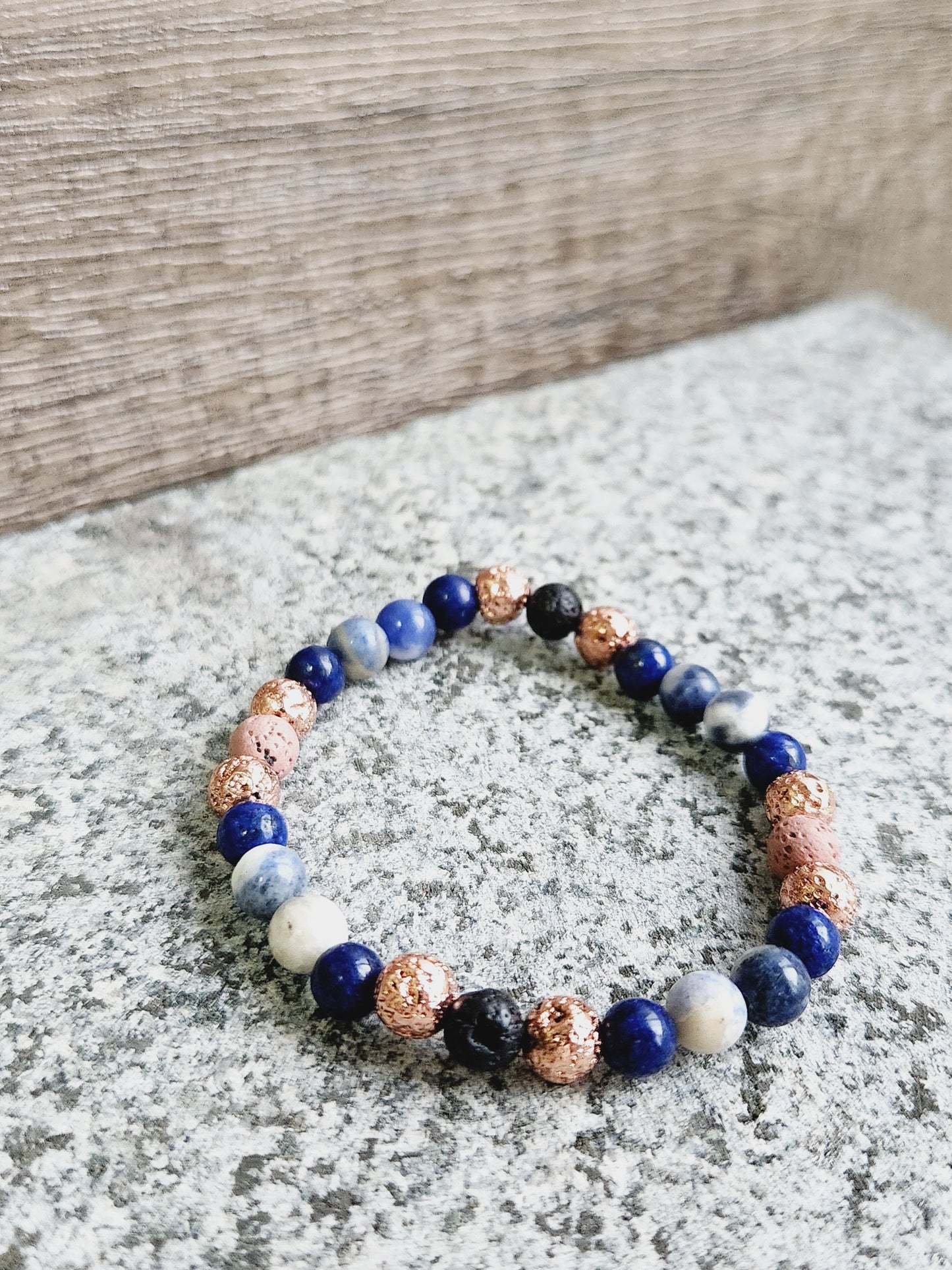 Sodalite, Lapis Lazuli & pink lava stone bracelet
