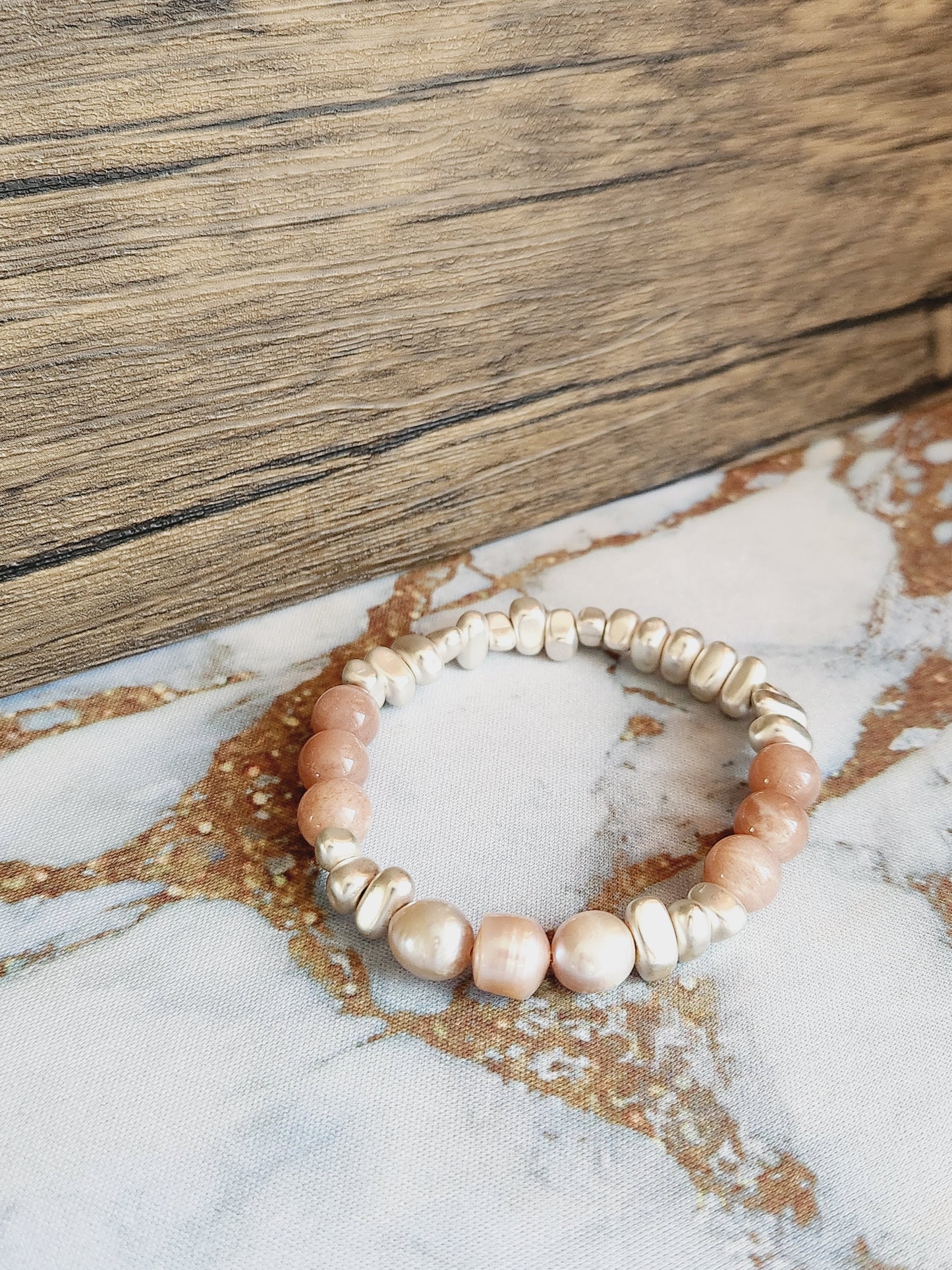 Sunstone and Pearl Bracelet