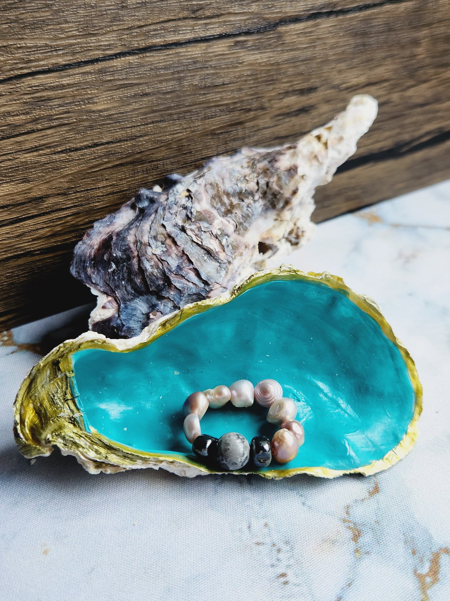 Grey Jasper and Pearl Ring