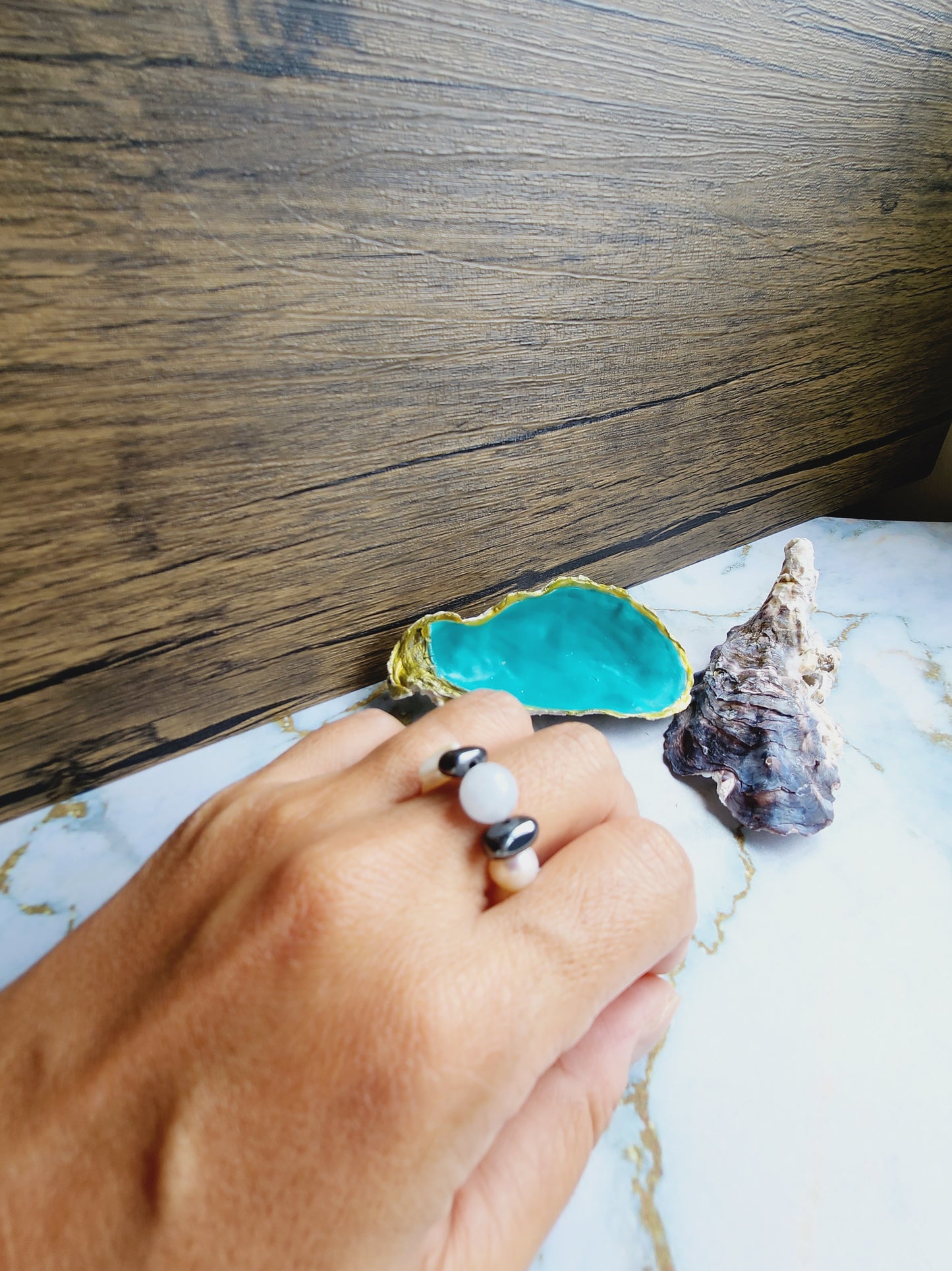 Aquamarine and Pearl Ring