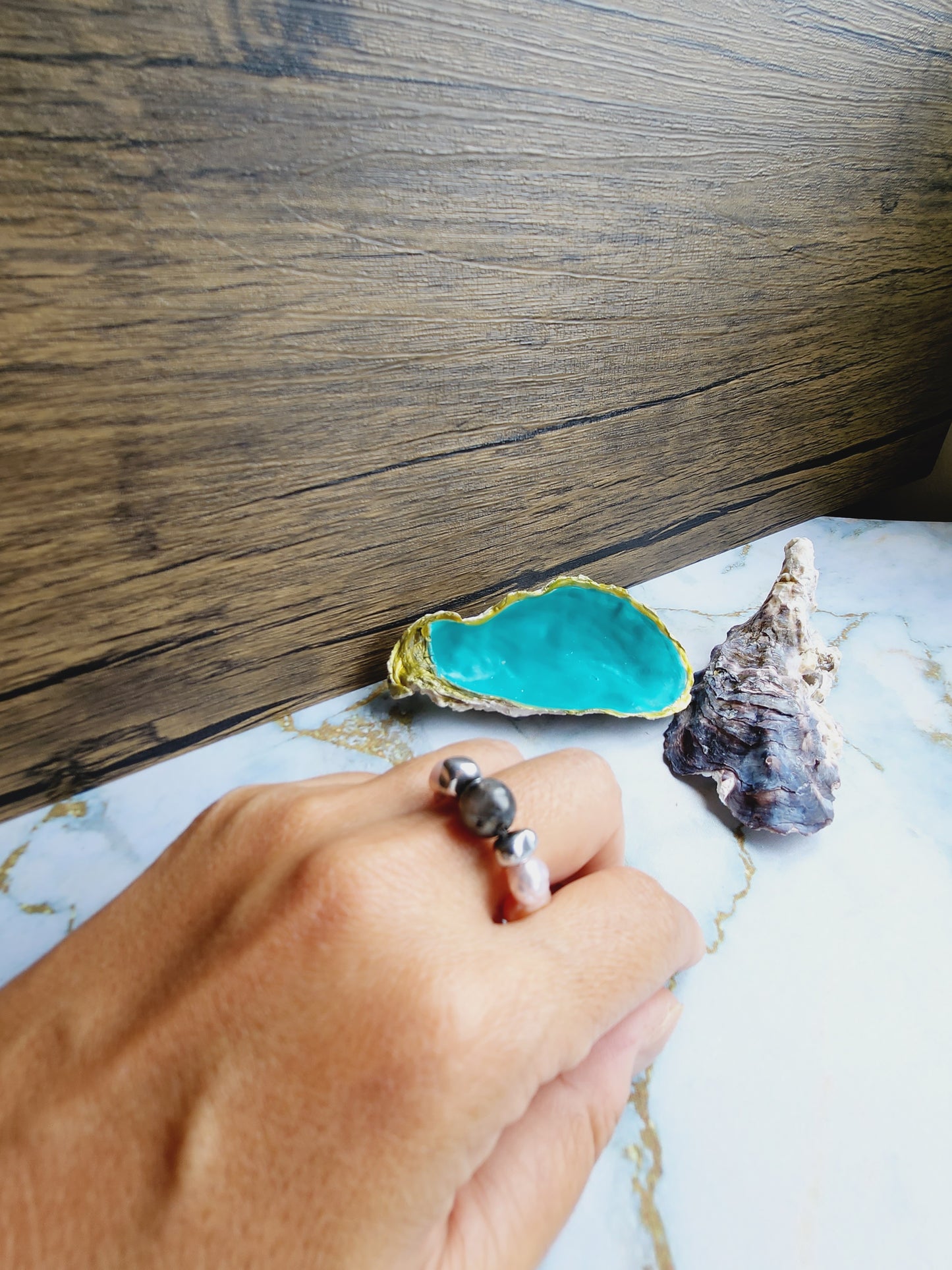 Labradorite and Pearl Ring