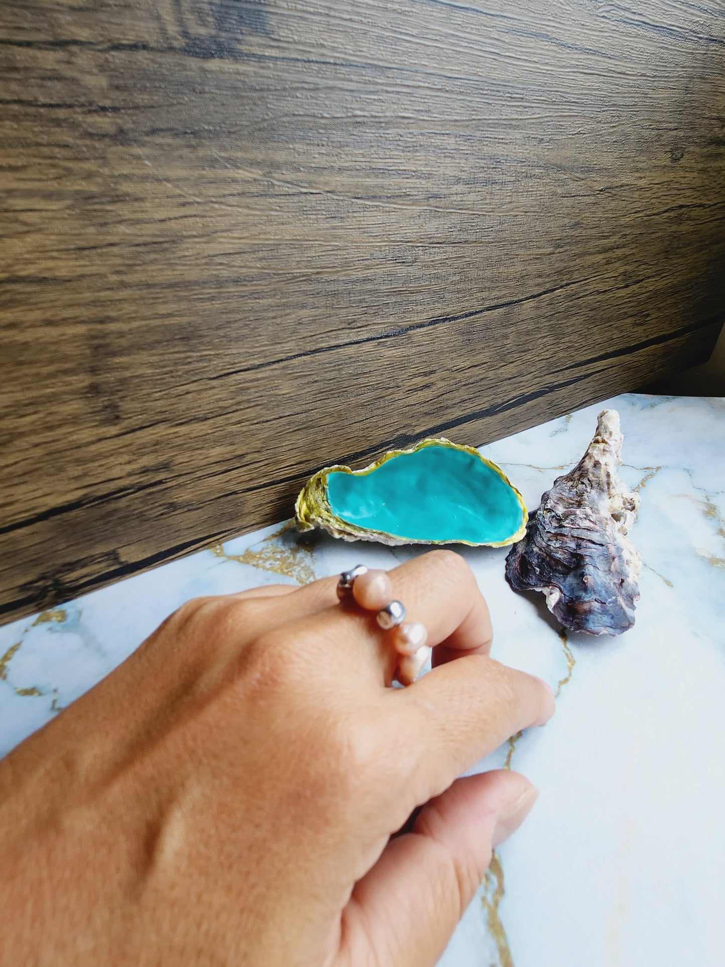 Sunstone and Pearl Ring