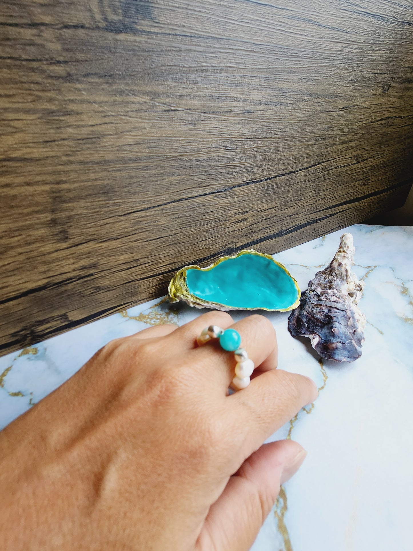 Amazonite and Pearl Ring