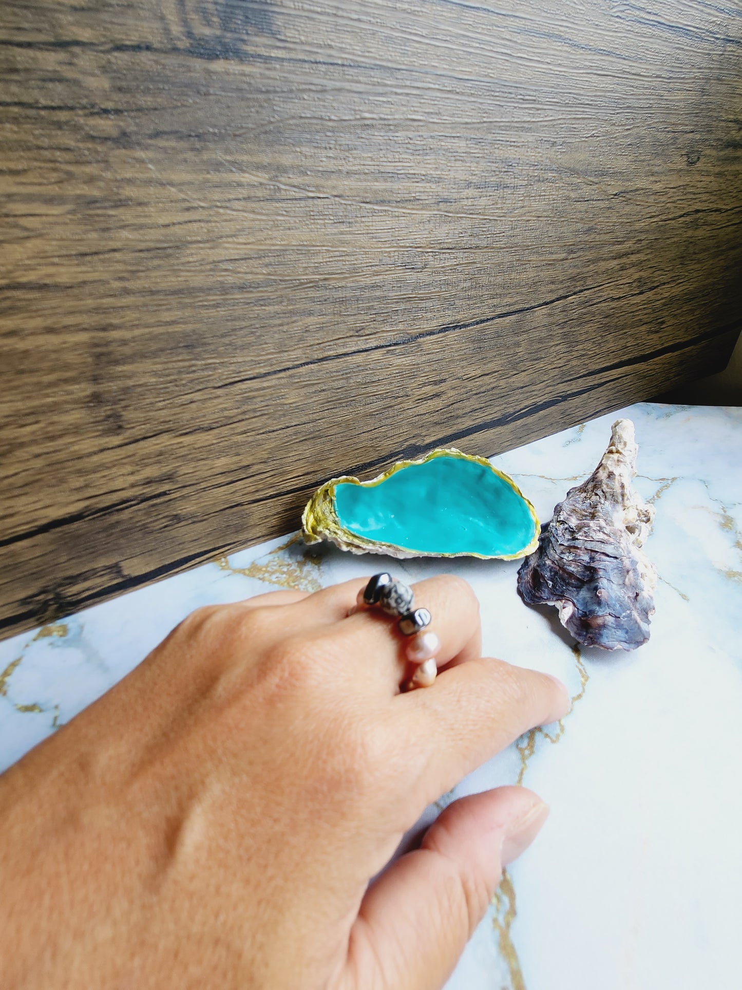 Grey Jasper and Pearl Ring