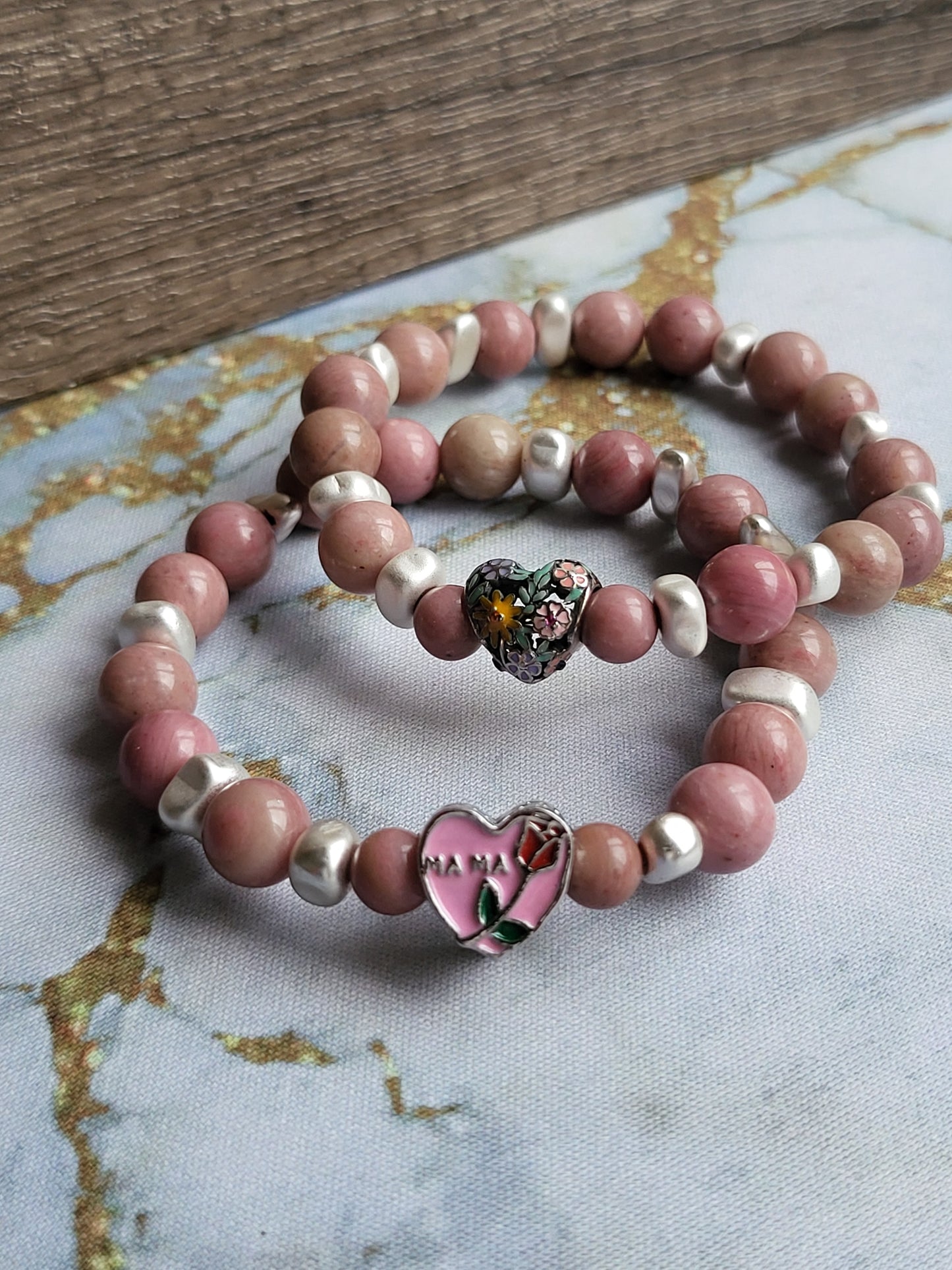 Rhodochrosite Mum and Me Bracelets