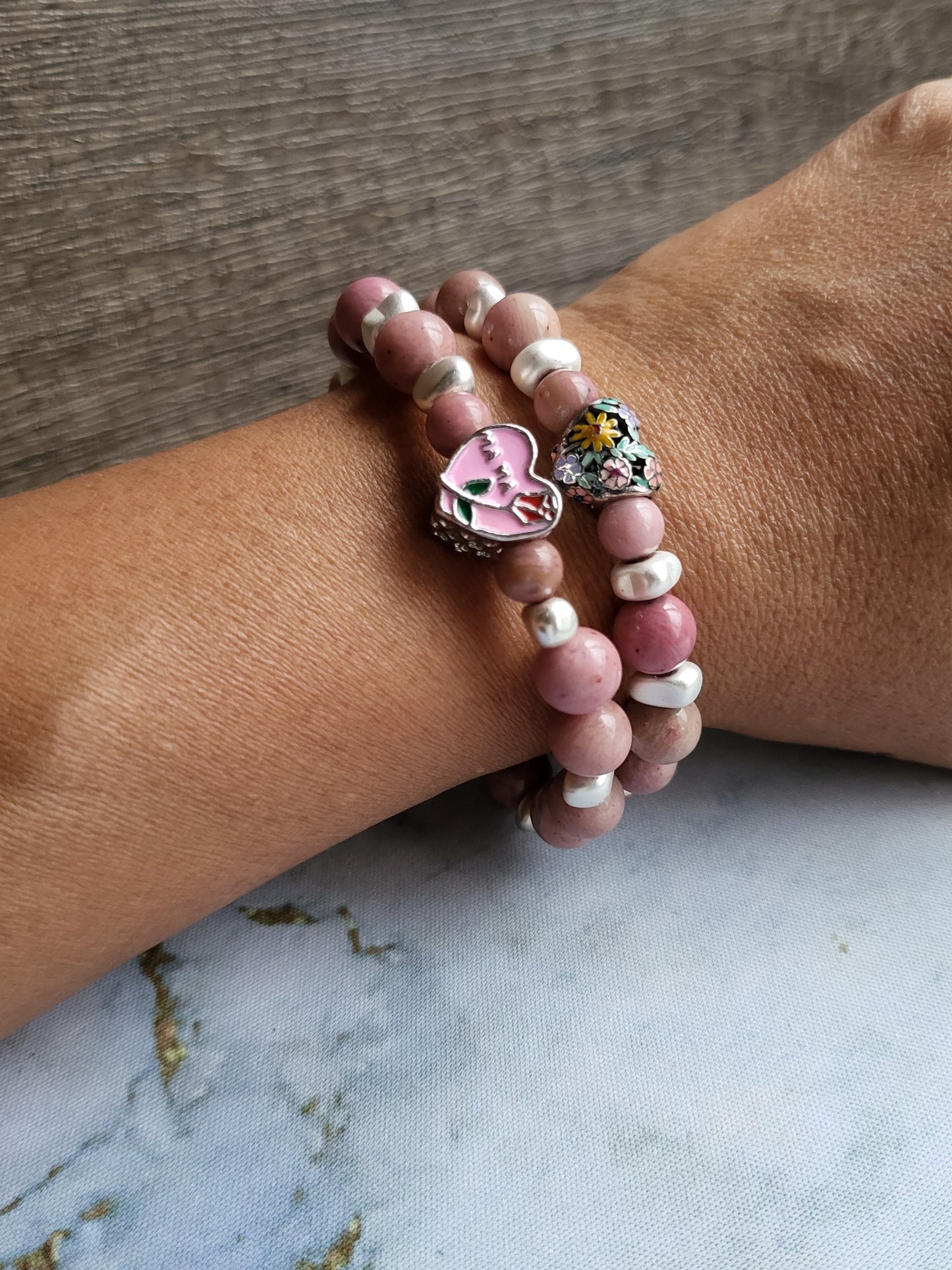 Rhodochrosite Mum and Me Bracelets
