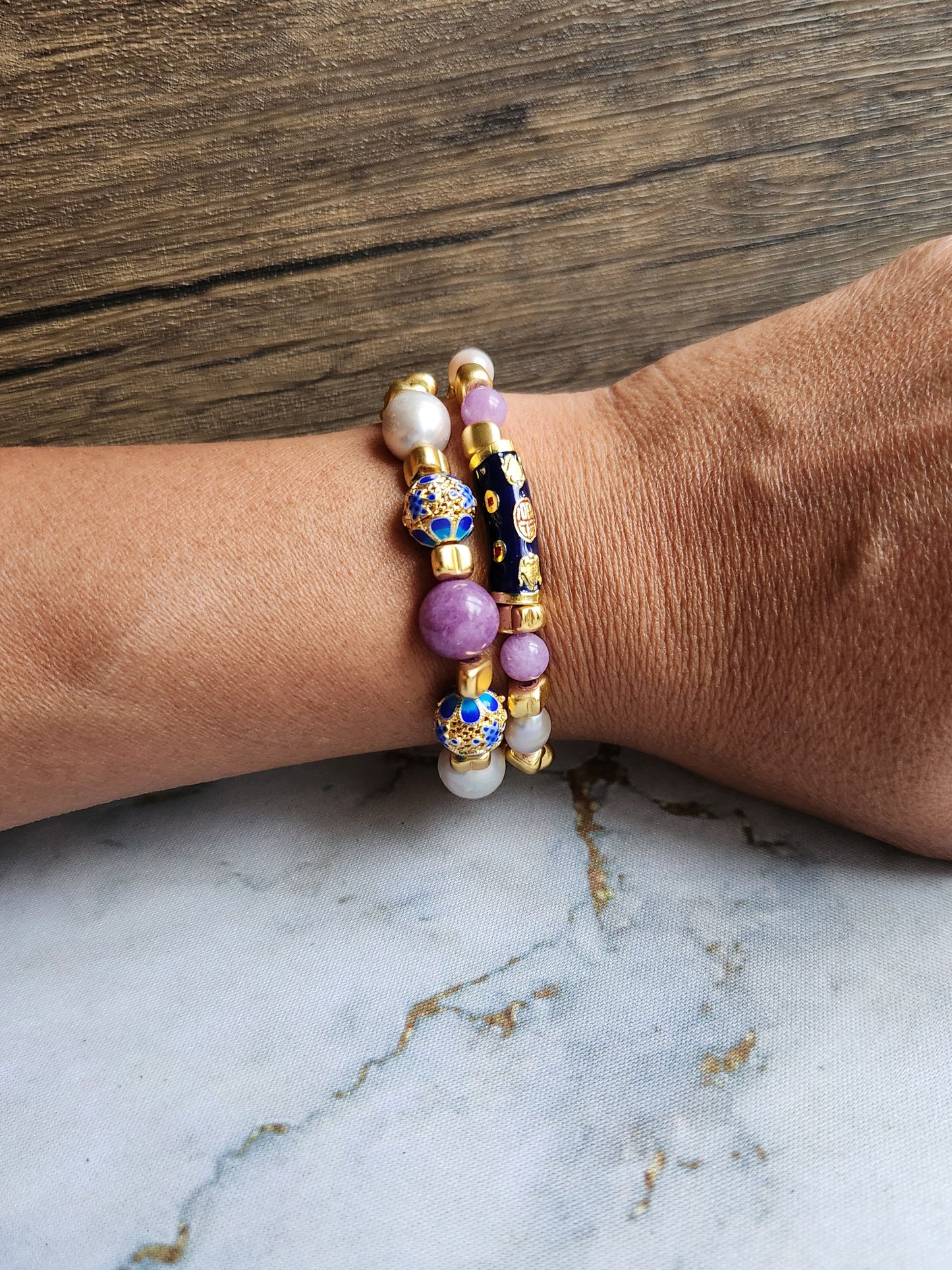 Anak Peranakan Purple Jade and white pearl Bracelet