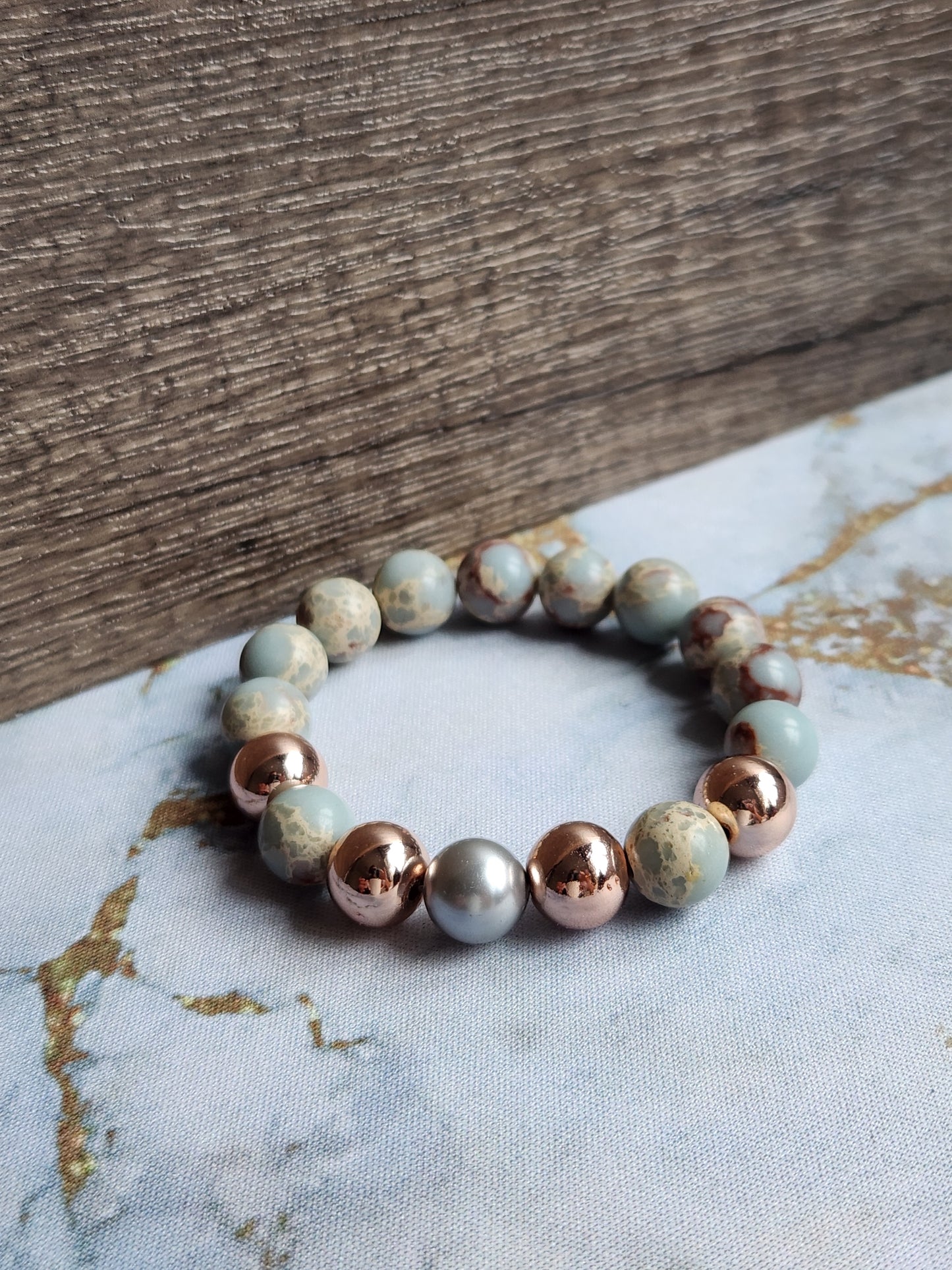 Rose Gold Aqua Terra Jasper and Pearl Bracelet