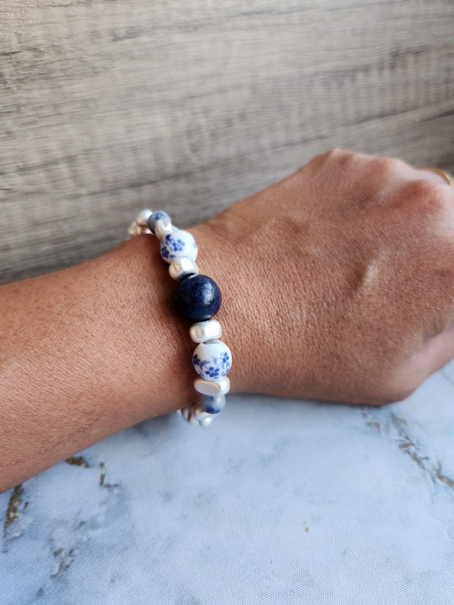 Tang Porcelain Lapis Lazuli and Sodalite Bracelet