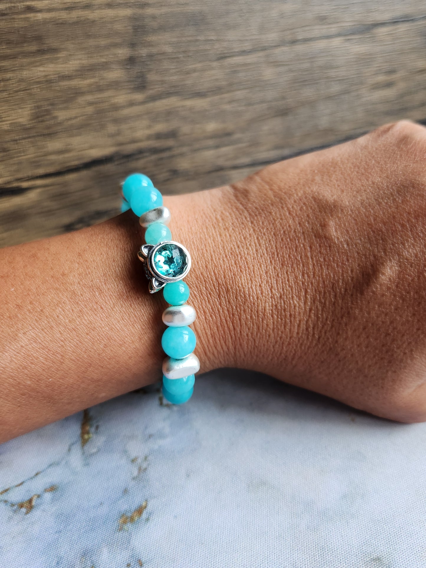 Cat Swarovski Amazonite Bracelet