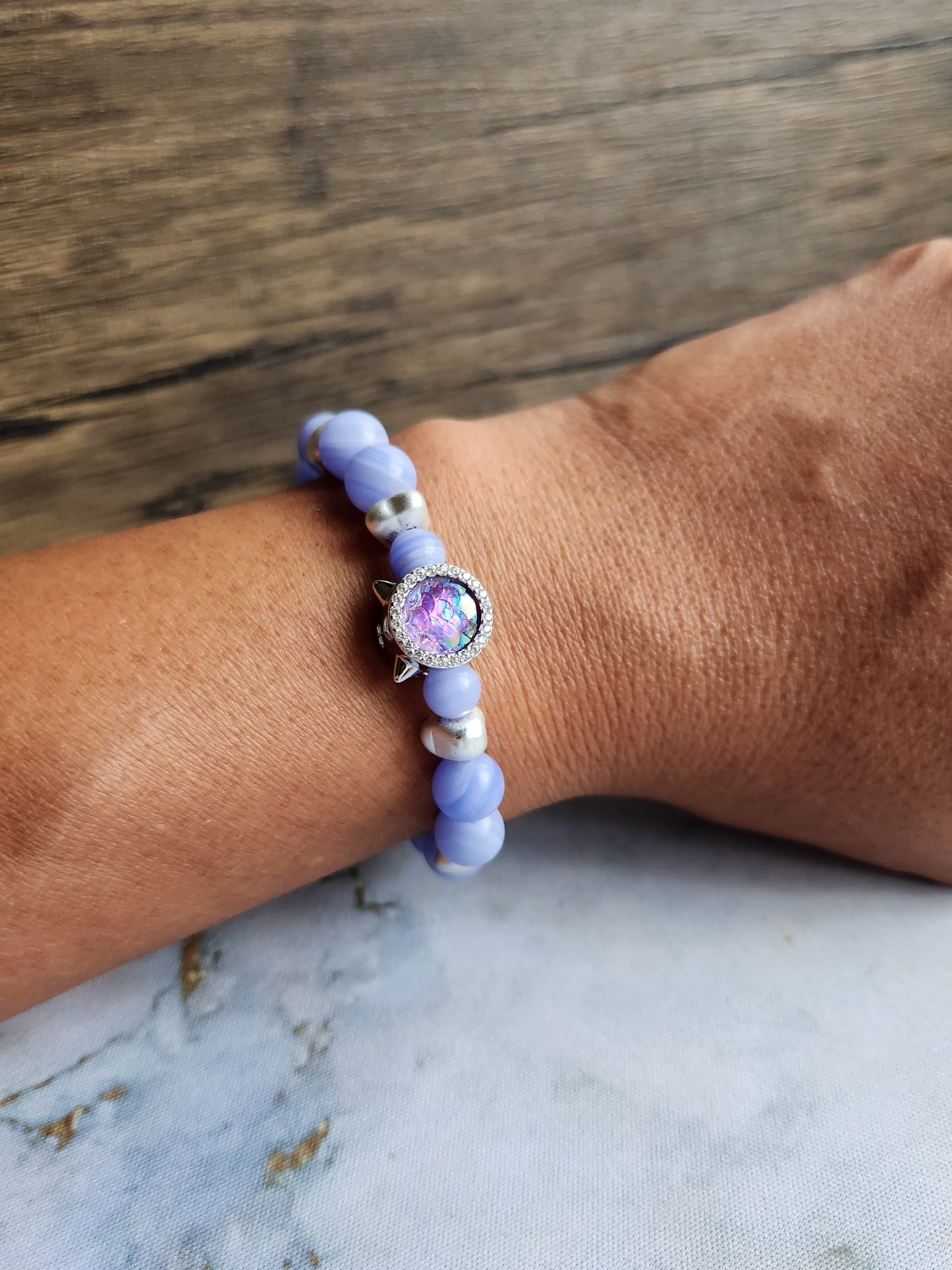 Cat Swarovski Blue Lace Agate Bracelet