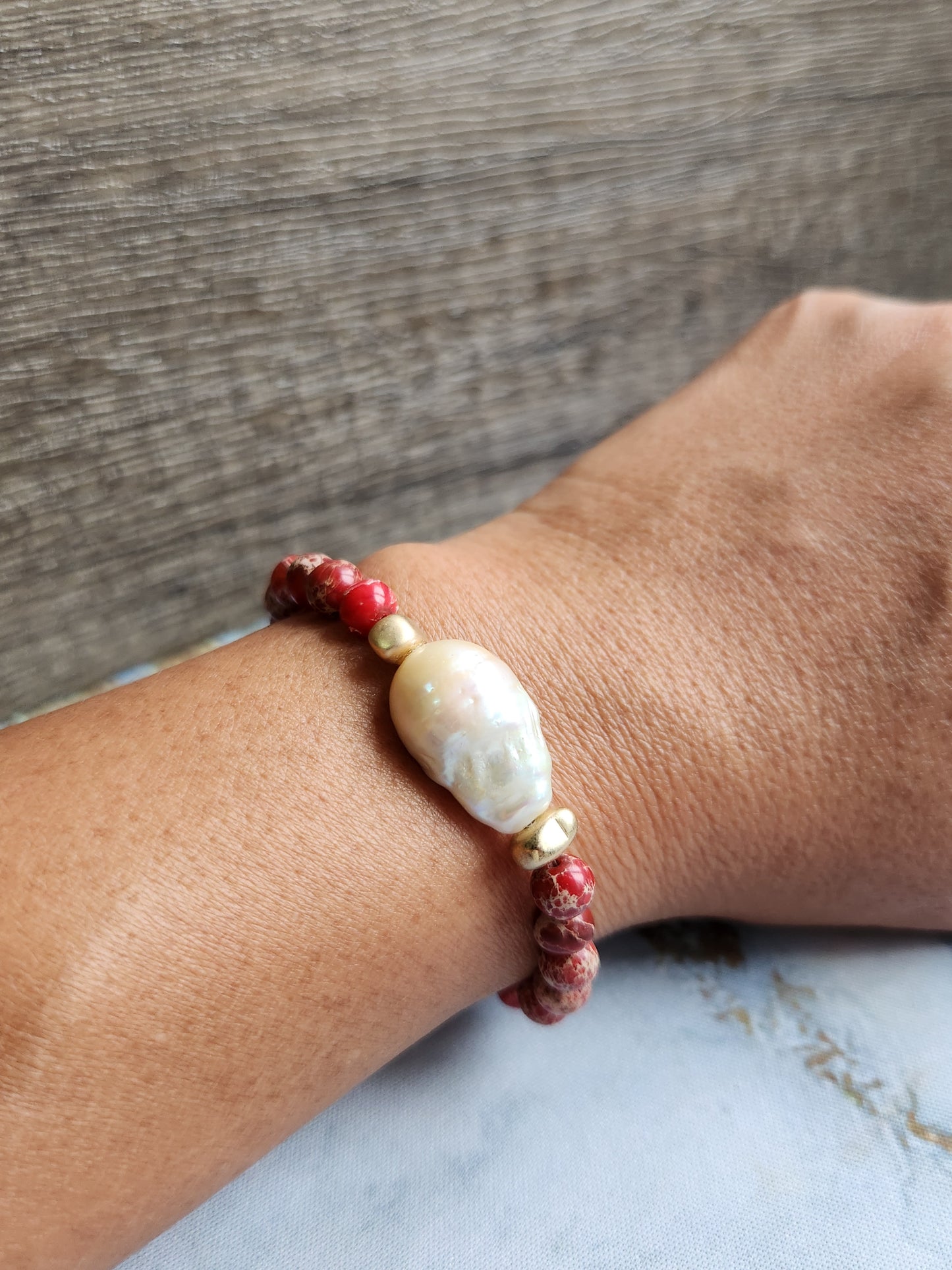 Red Jasper Baroque Pearl Bracelet