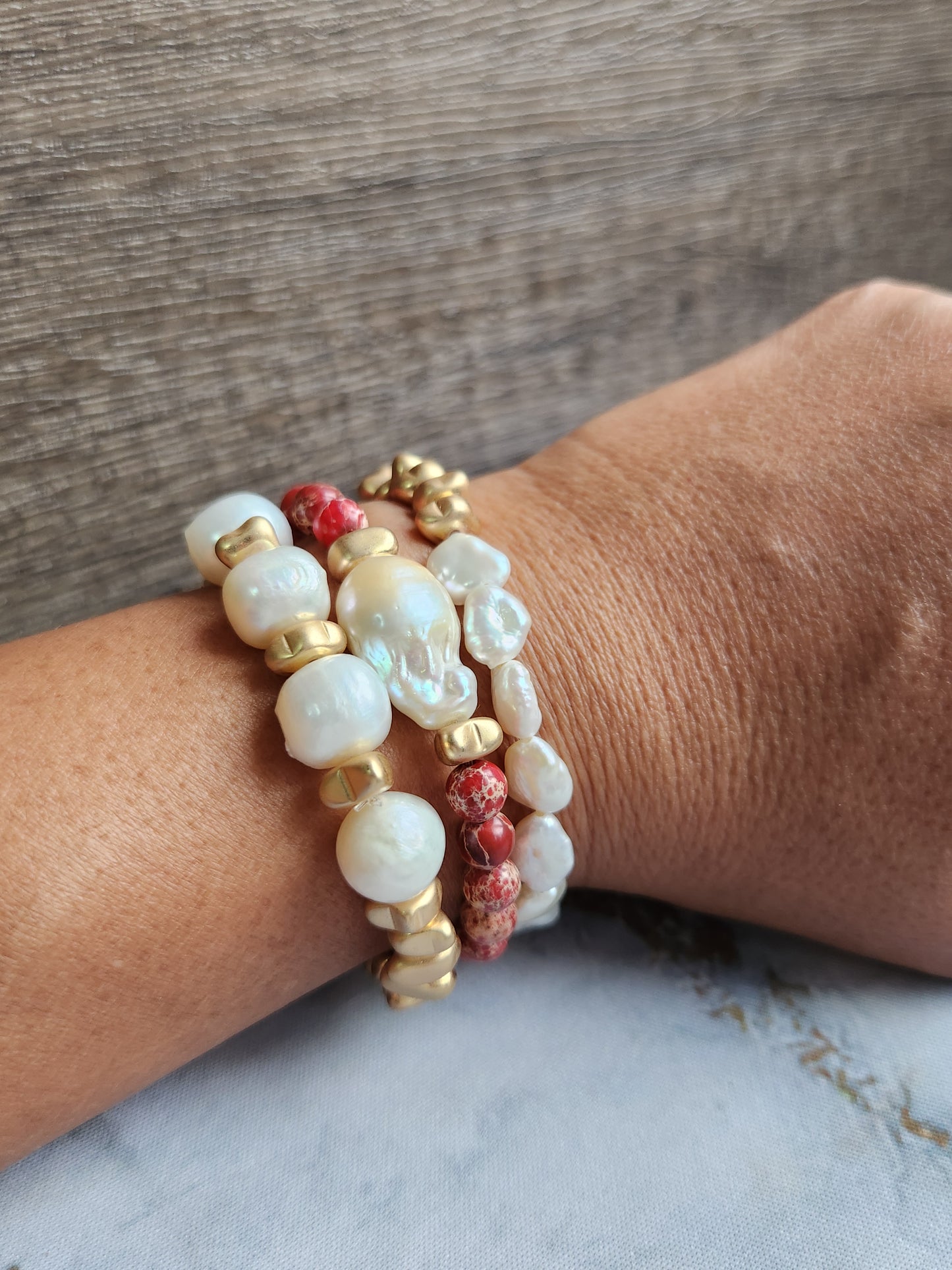 Red Jasper Baroque Pearl Bracelet