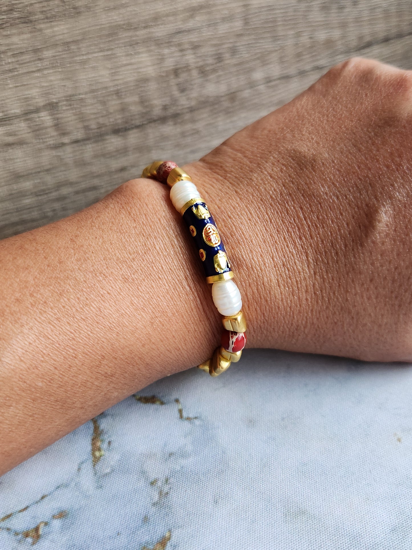Anak Peranakan Red Jasper and Pearl Bracelet