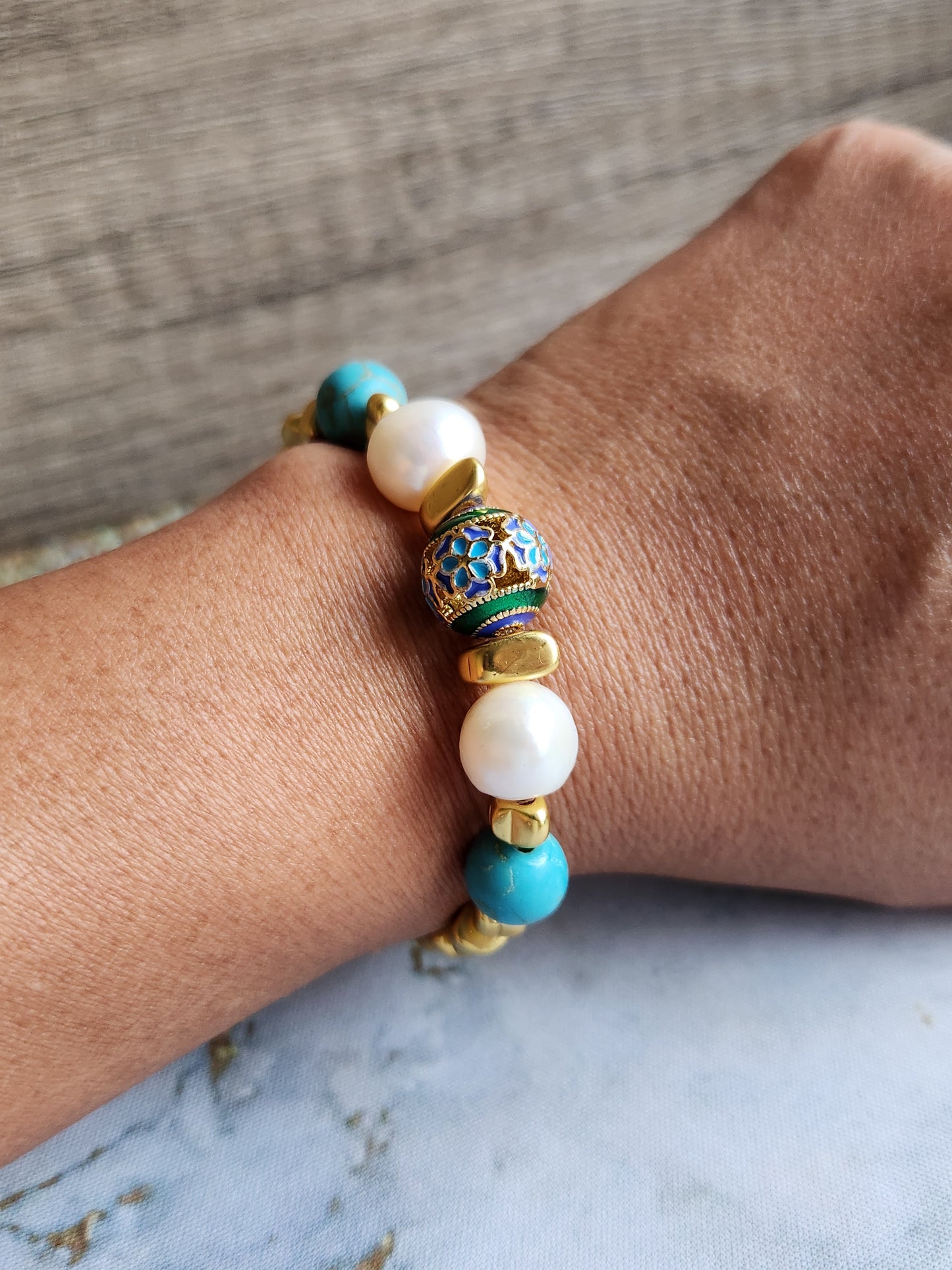 Anak Peranakan Turquoise and Pearl Bracelet