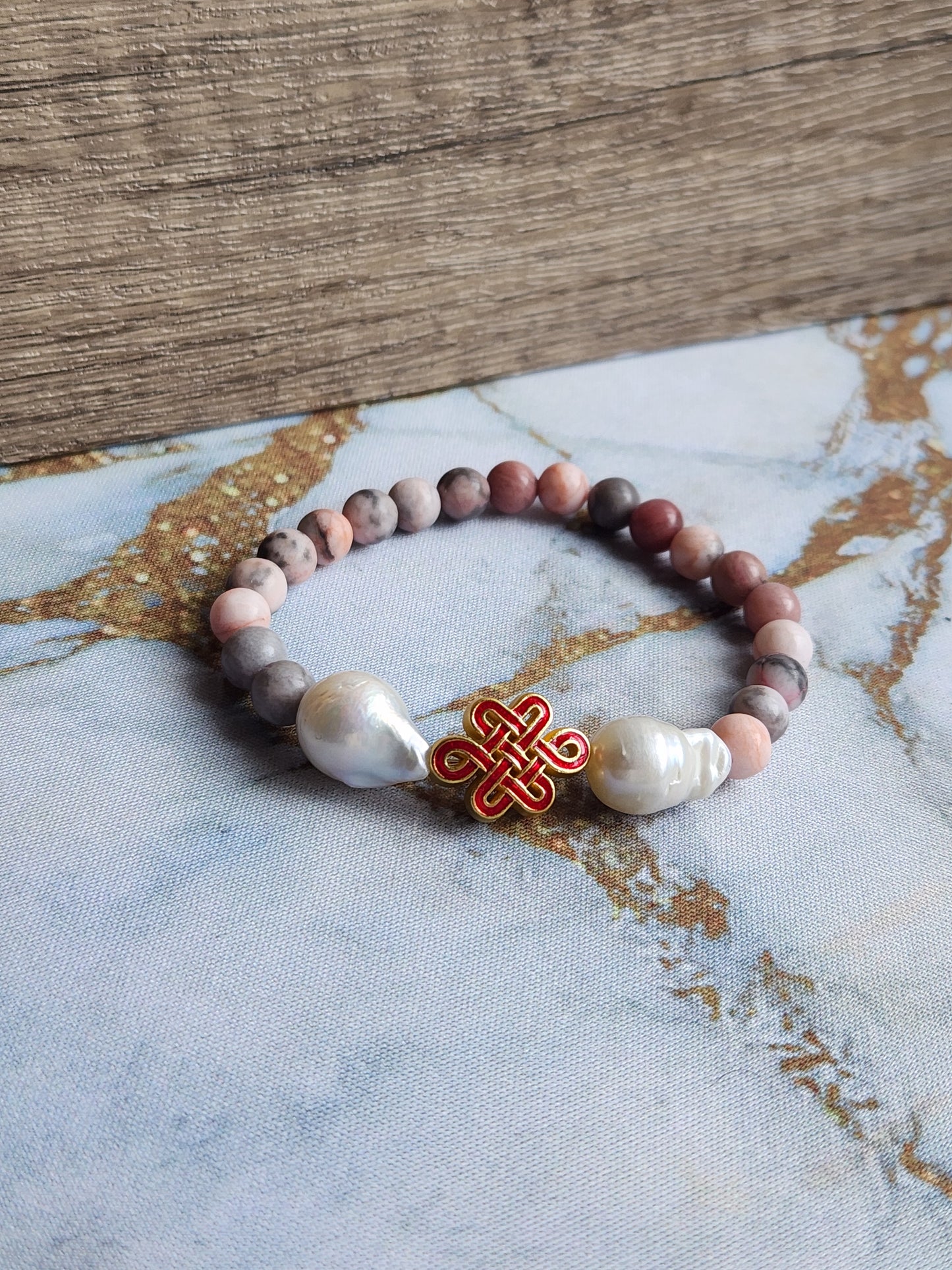 Chinese Knot Rhodochrosite Bracelet