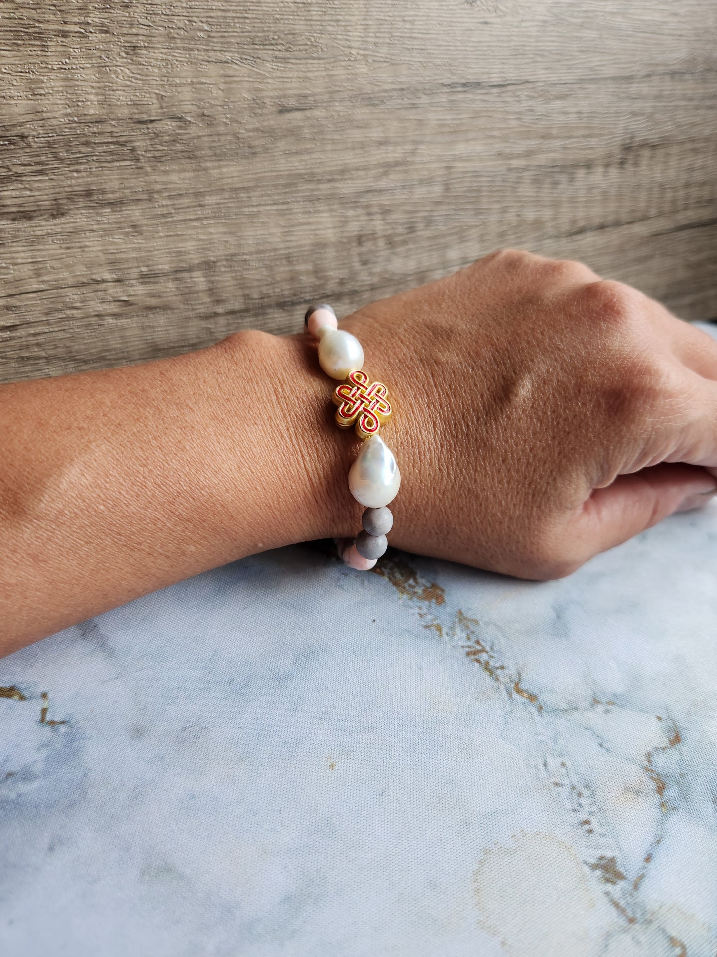 Chinese Knot Rhodochrosite Bracelet