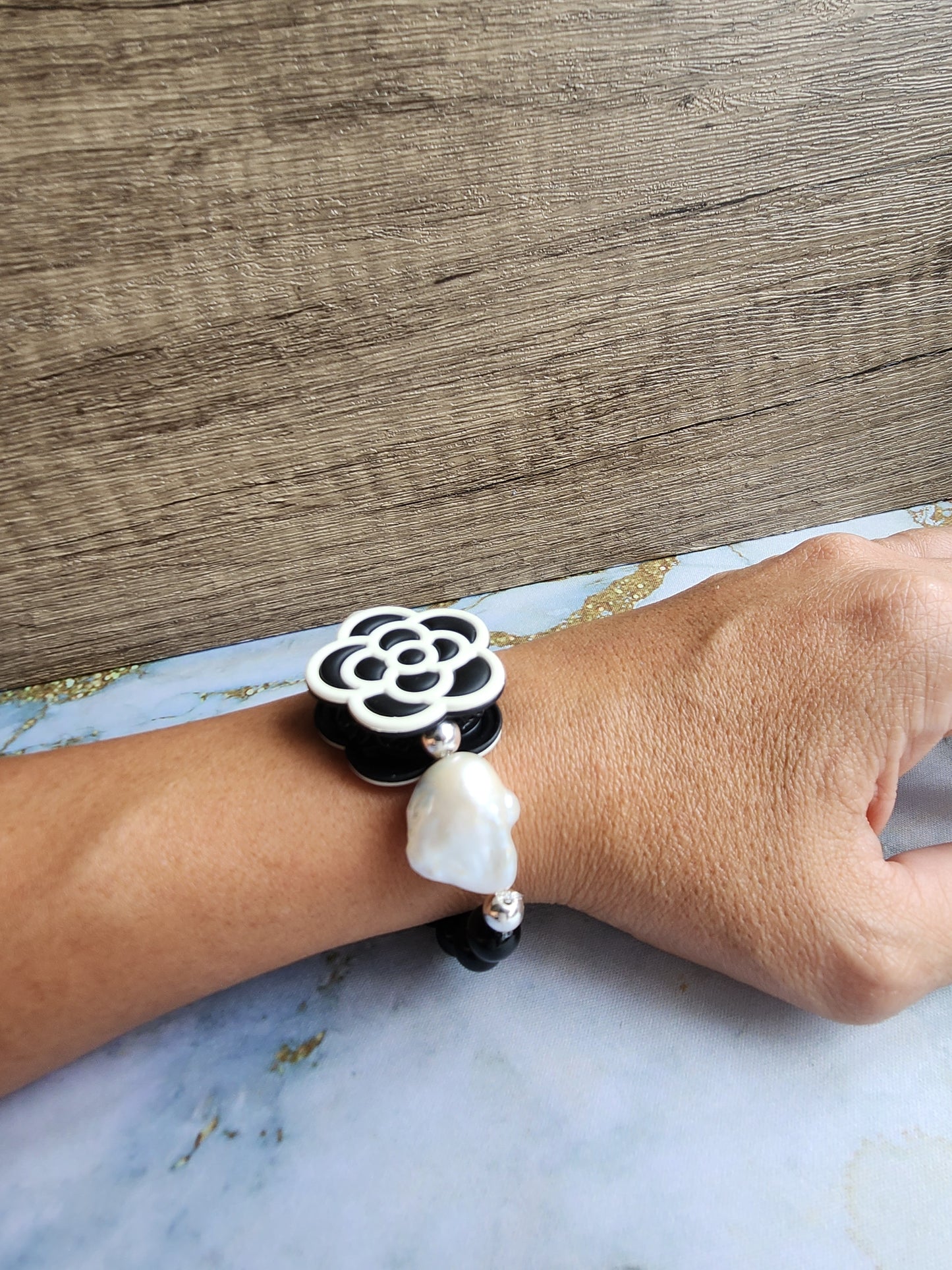 Love, Camellia White Baroque Pearl Bracelet