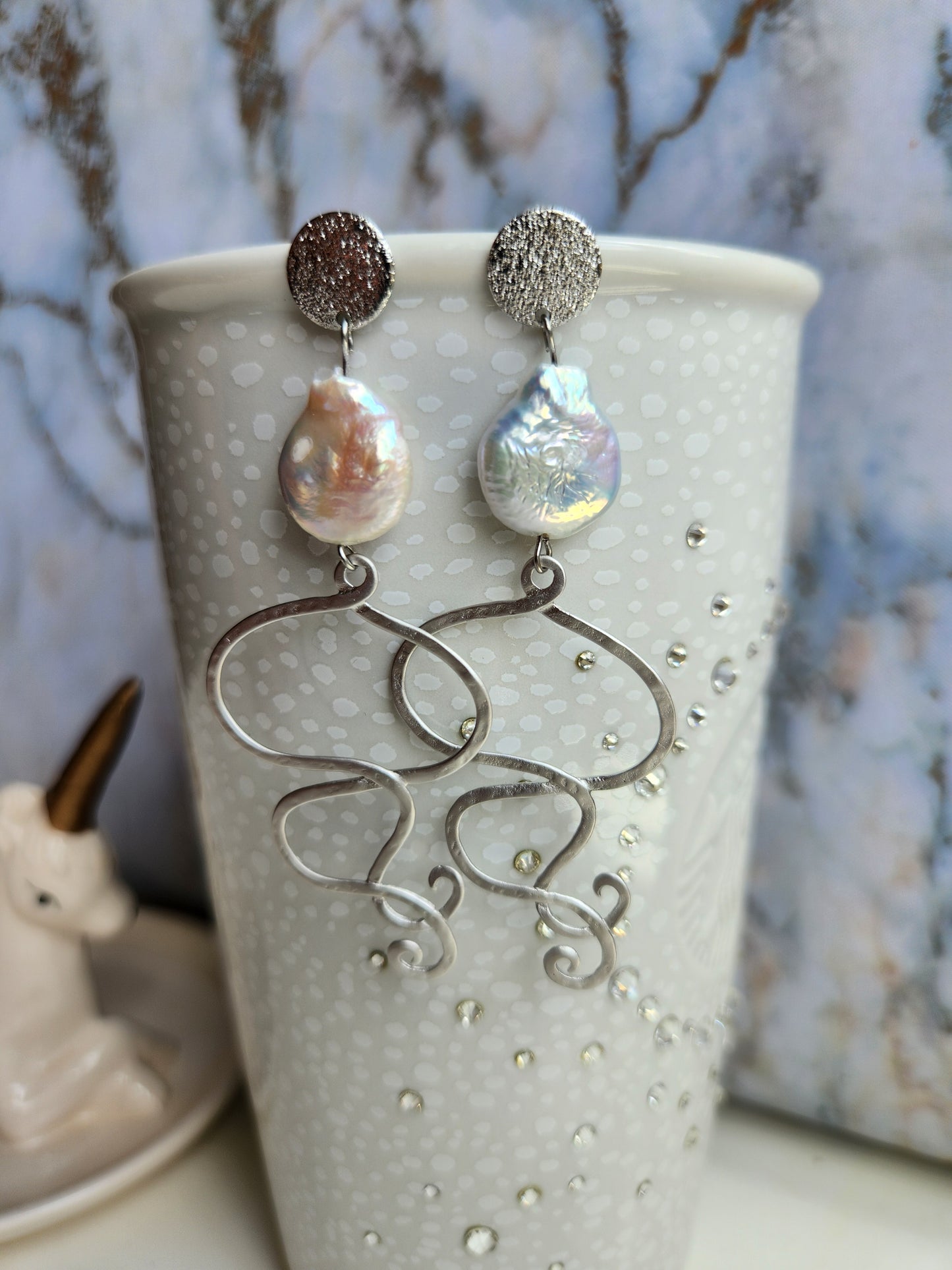 Girl with Silver Helix Pearl Earrings
