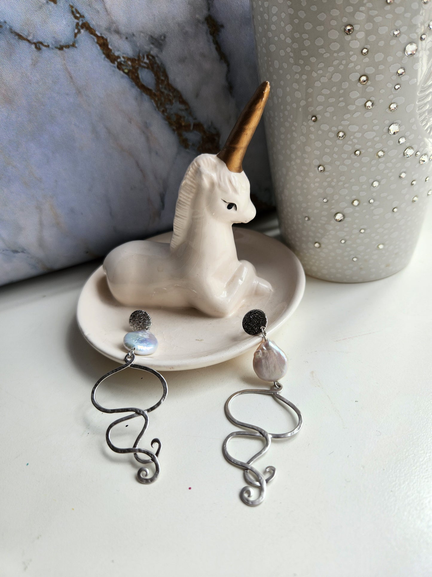 Girl with Silver Helix Pearl Earrings