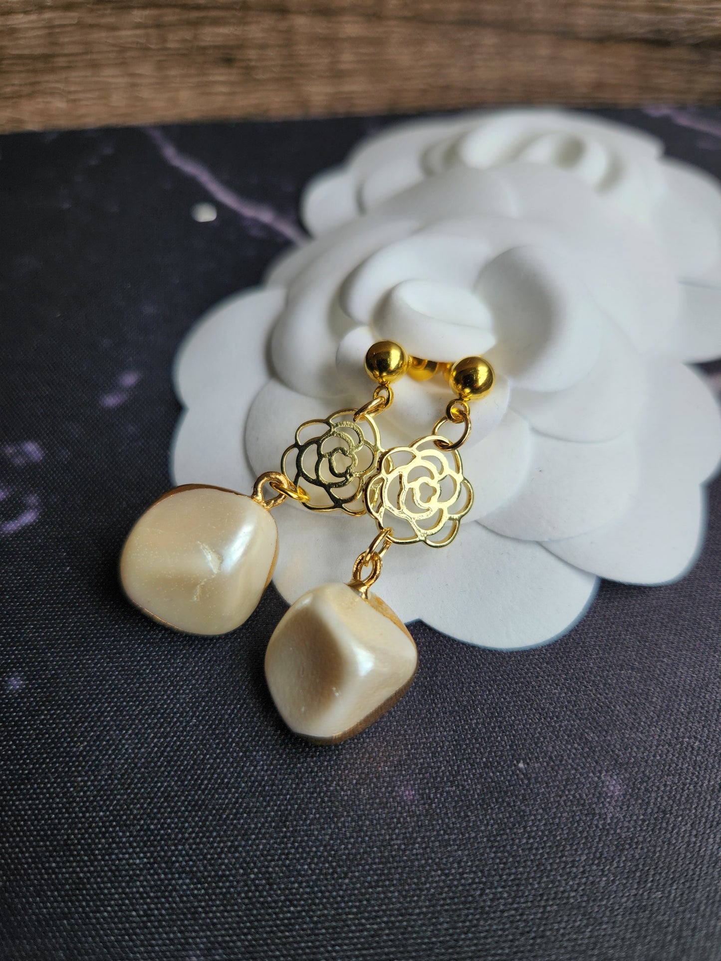 Love, Camellia Cuboid Pearl Earrings