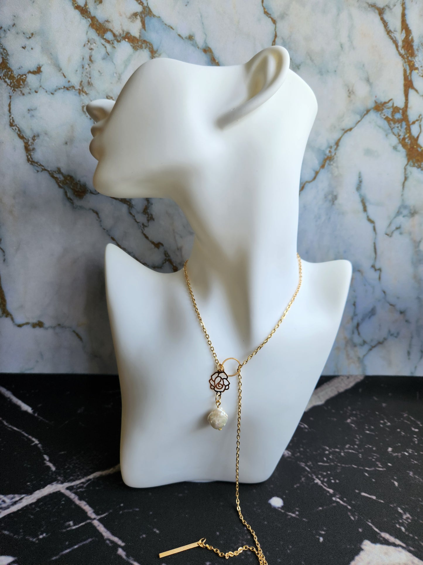 Love, Camellia Baroque Coin Pearl Necklace