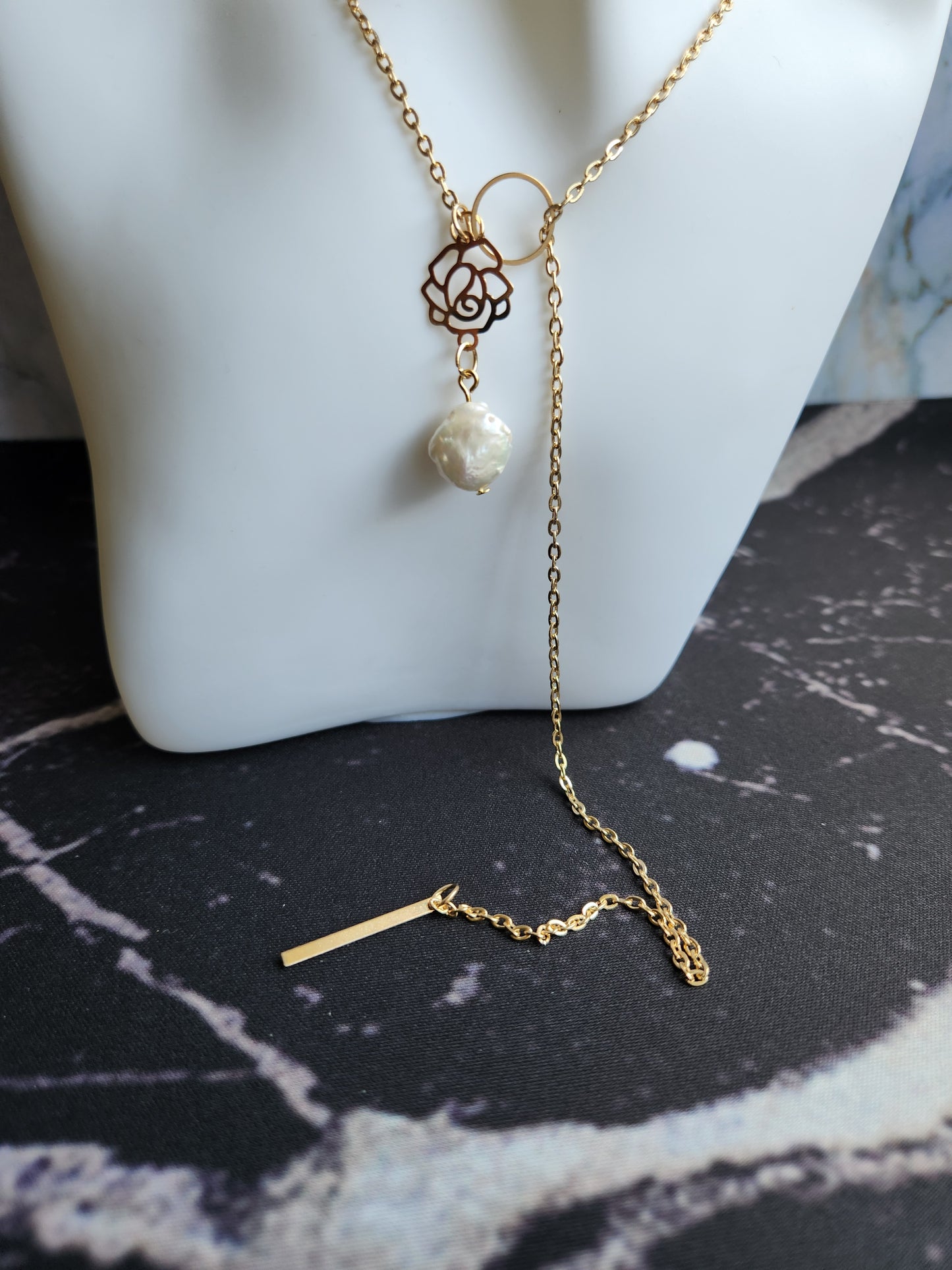 Love, Camellia Baroque Coin Pearl Necklace