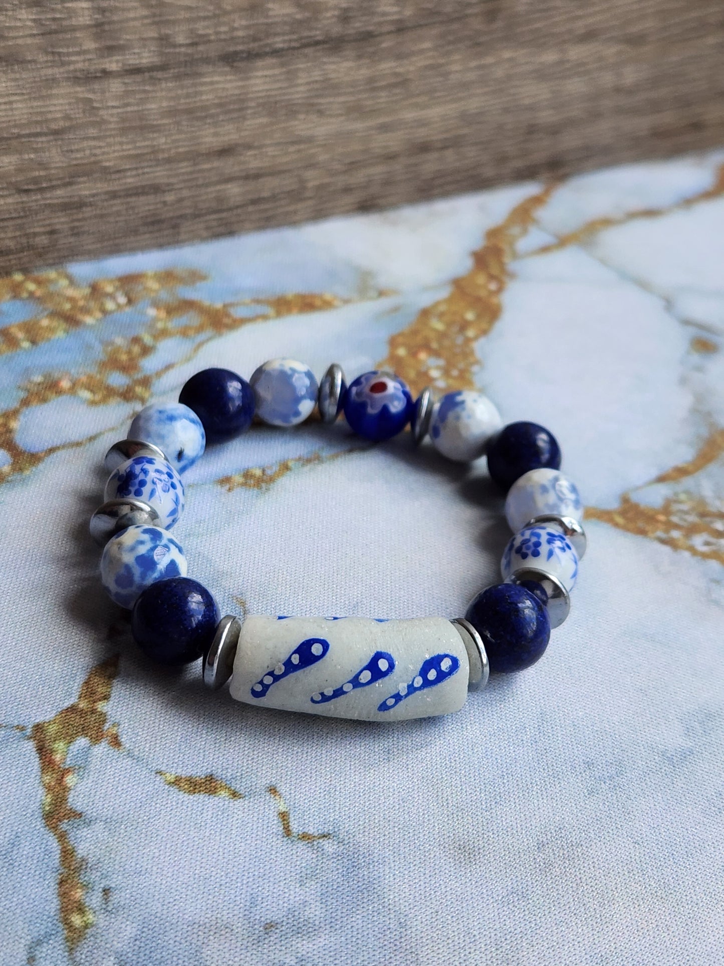 Tang Porcelain Blue Lace Agate and Lapis Lazuli Bracelet