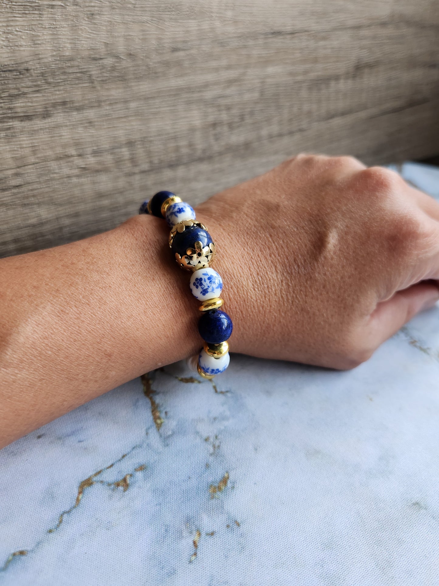 Tang Porcelain Lapis Lazuli and Pearl Bracelet