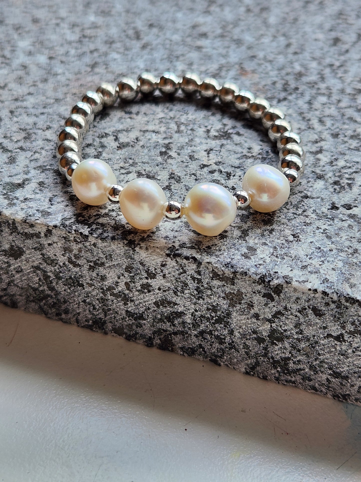 Strength Silver Pearl Bracelet