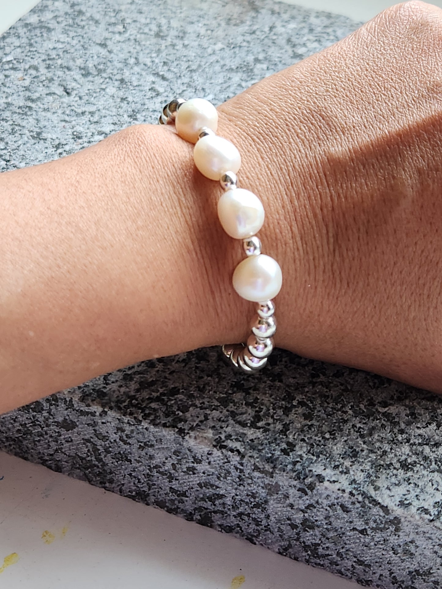 Strength Silver Pearl Bracelet