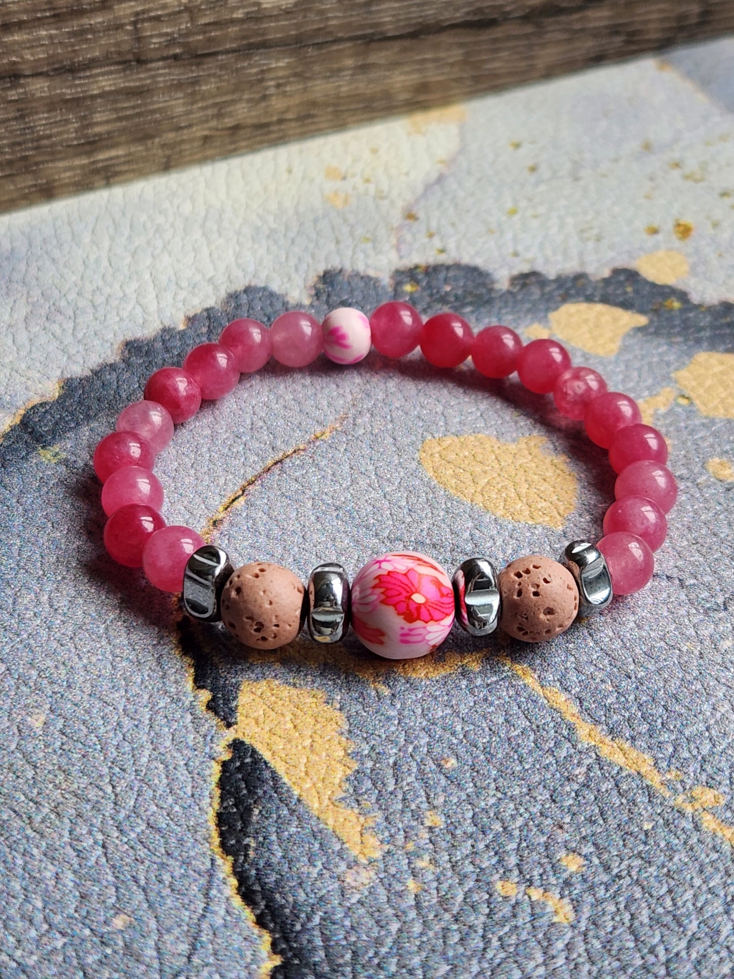 Spring Scent Strawberry Quartz & pink Lava stone diffuser bracelet
