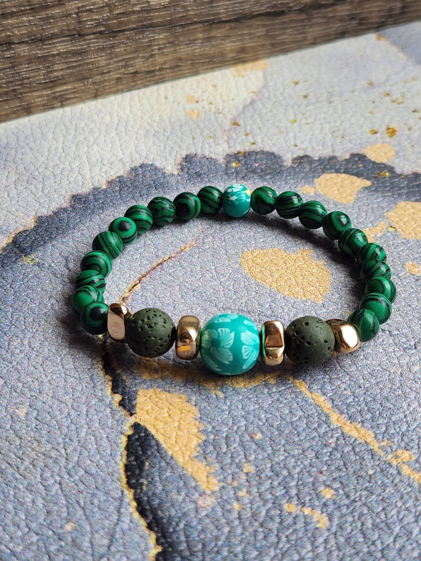 Spring Scent Malachite & green Lava stone diffuser bracelet