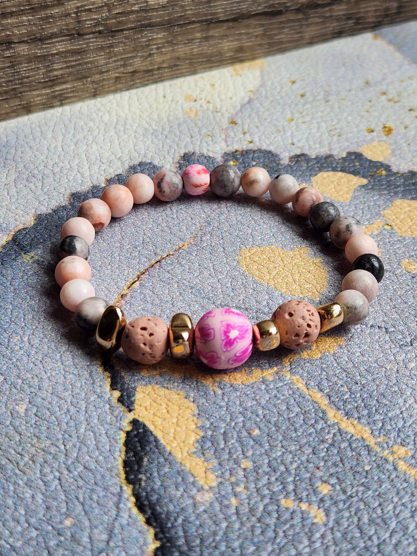 Spring Scent Rhodochrosite & pink Lava stone diffuser bracelet