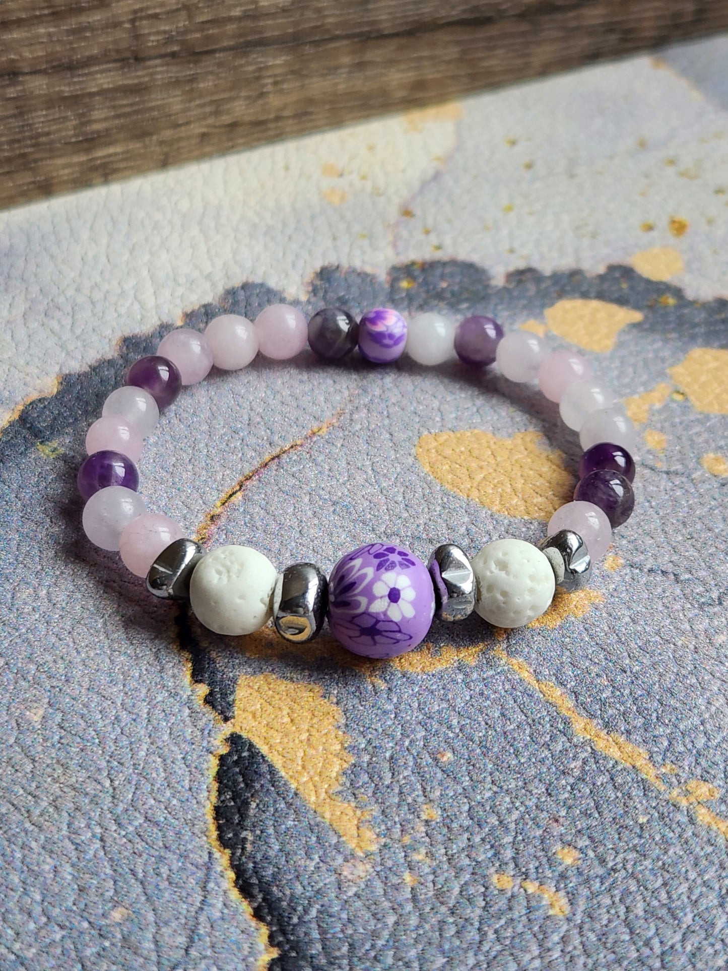 Spring Scent Amethyst and Rose Quartz & white Lava stone diffuser bracelet