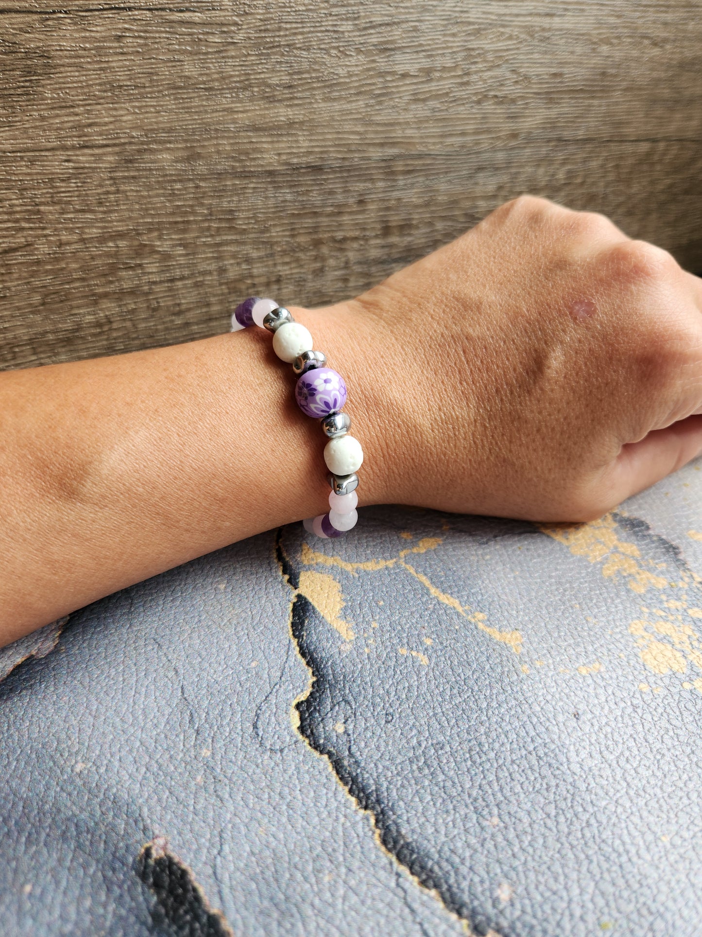 Spring Scent Amethyst and Rose Quartz & white Lava stone diffuser bracelet