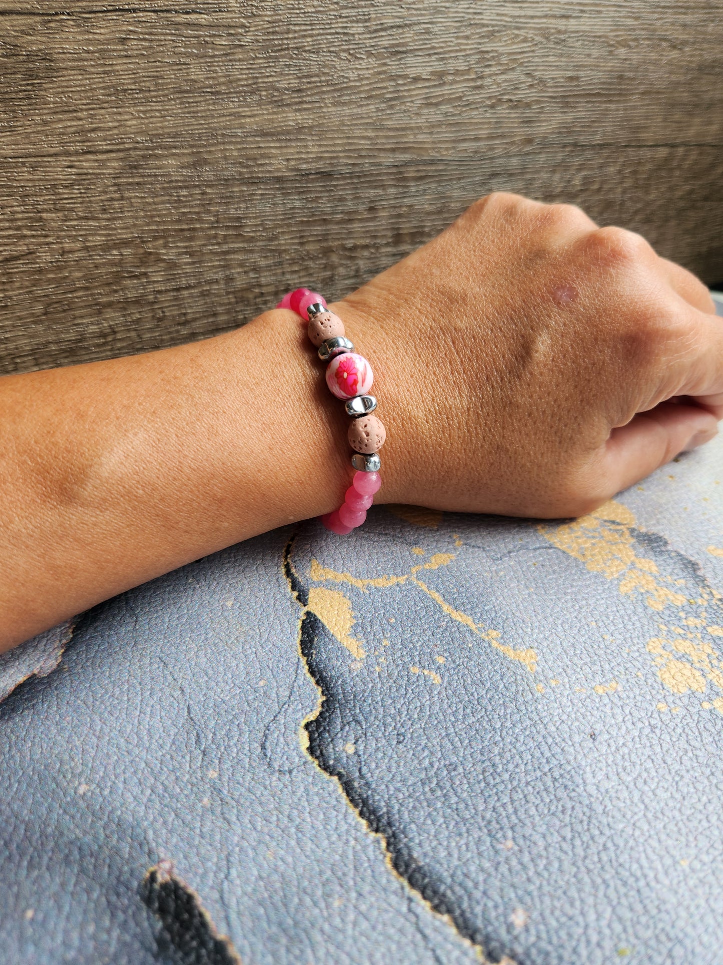 Spring Scent Strawberry Quartz & pink Lava stone diffuser bracelet