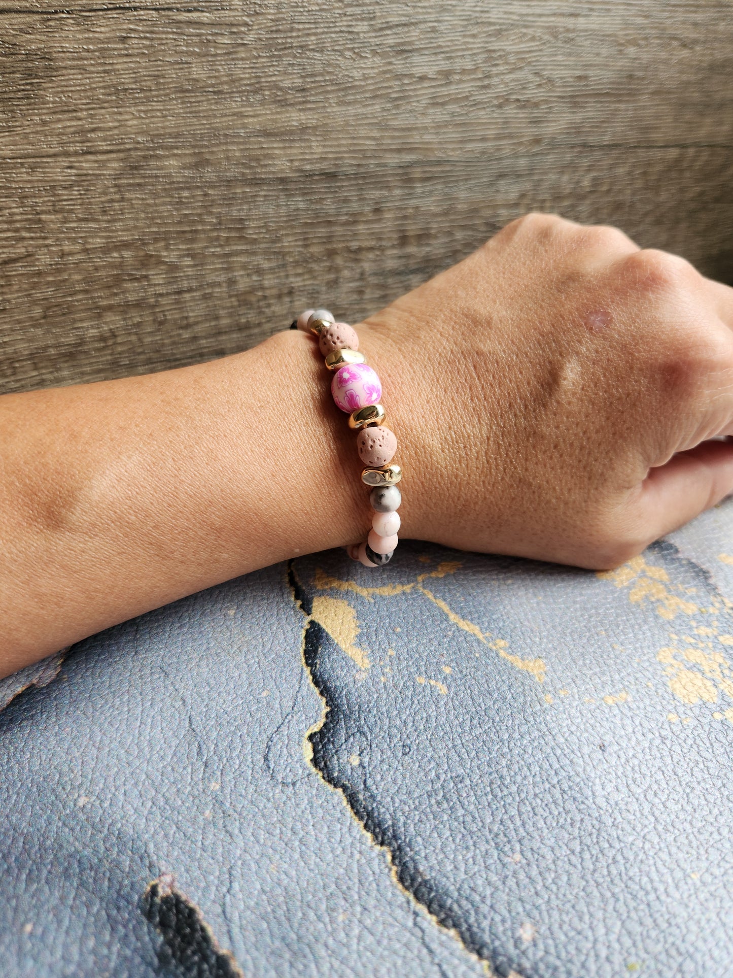 Spring Scent Rhodochrosite & pink Lava stone diffuser bracelet