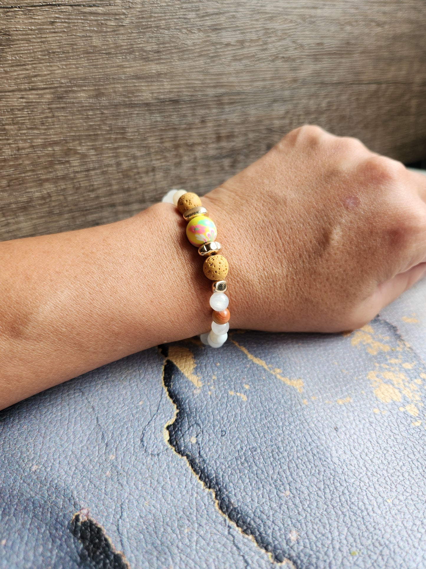 Spring Scent White and Yellow Agate & yellow Lava stone diffuser bracelet