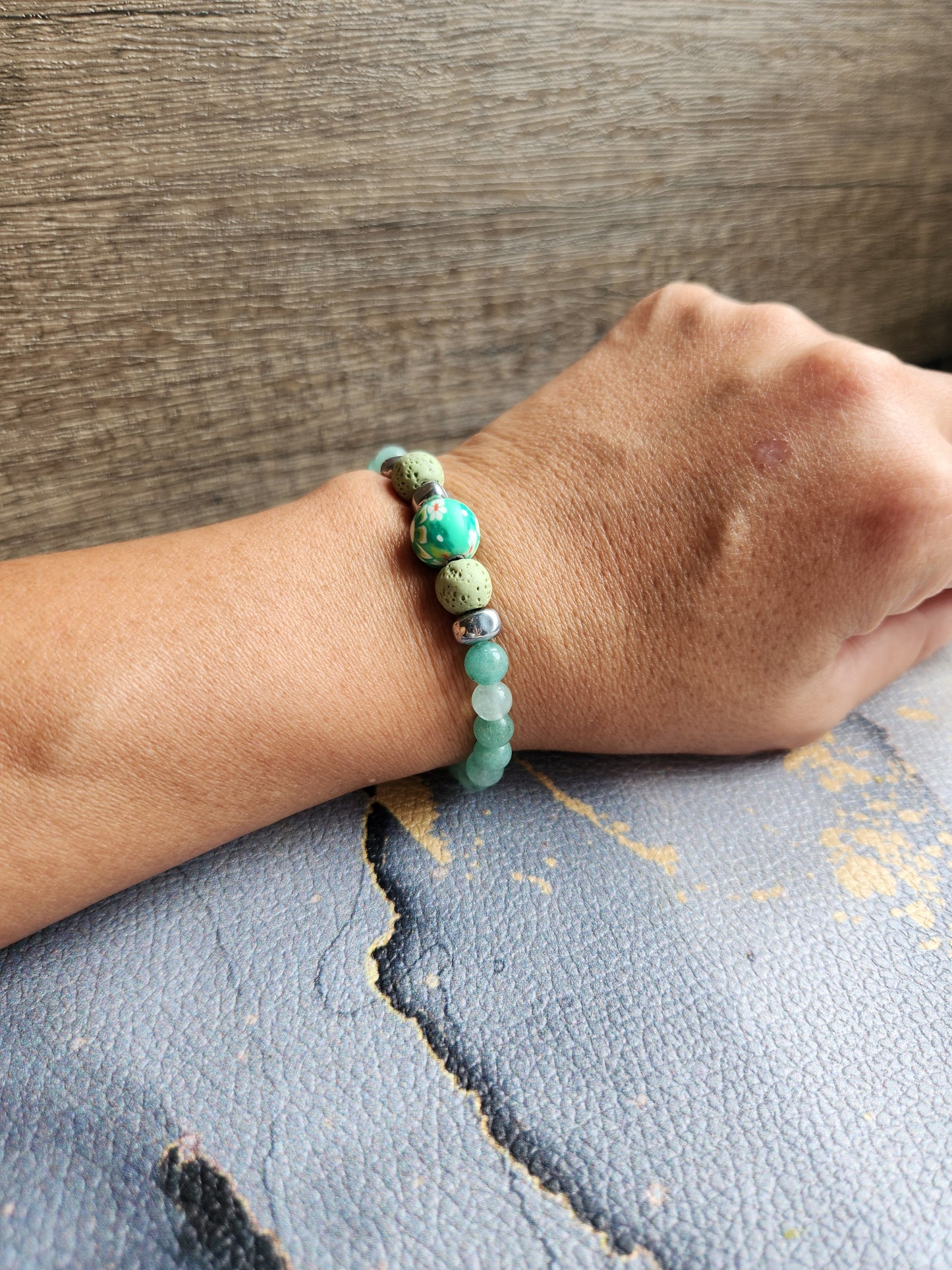 Spring Scent Amazonite & green Lava stone diffuser bracelet