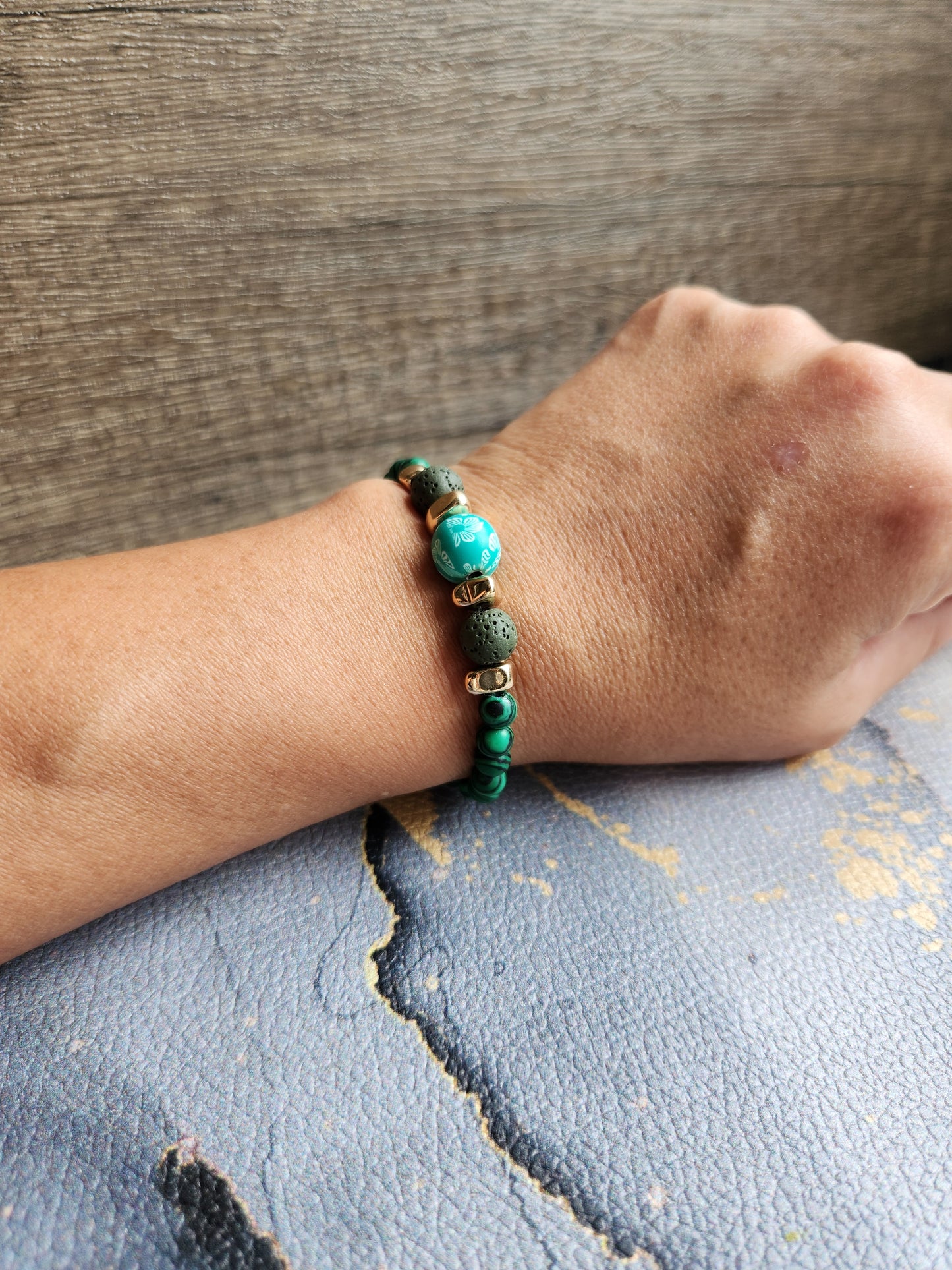 Spring Scent Malachite & green Lava stone diffuser bracelet