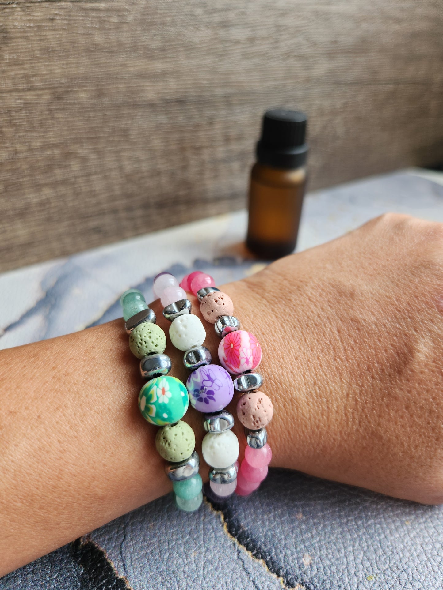 Spring Scent Amethyst and Rose Quartz & white Lava stone diffuser bracelet