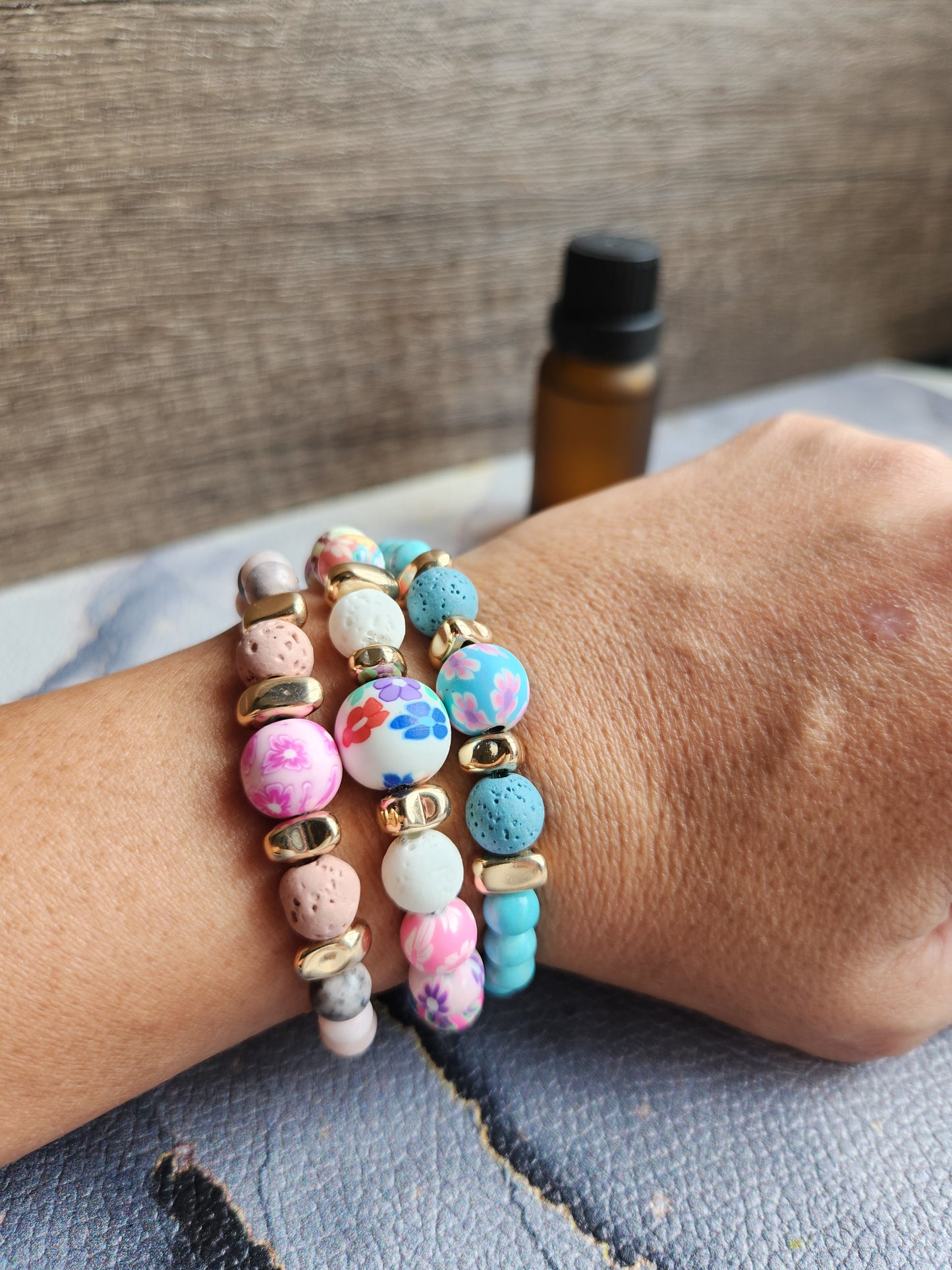 Spring Scent Rhodochrosite & pink Lava stone diffuser bracelet