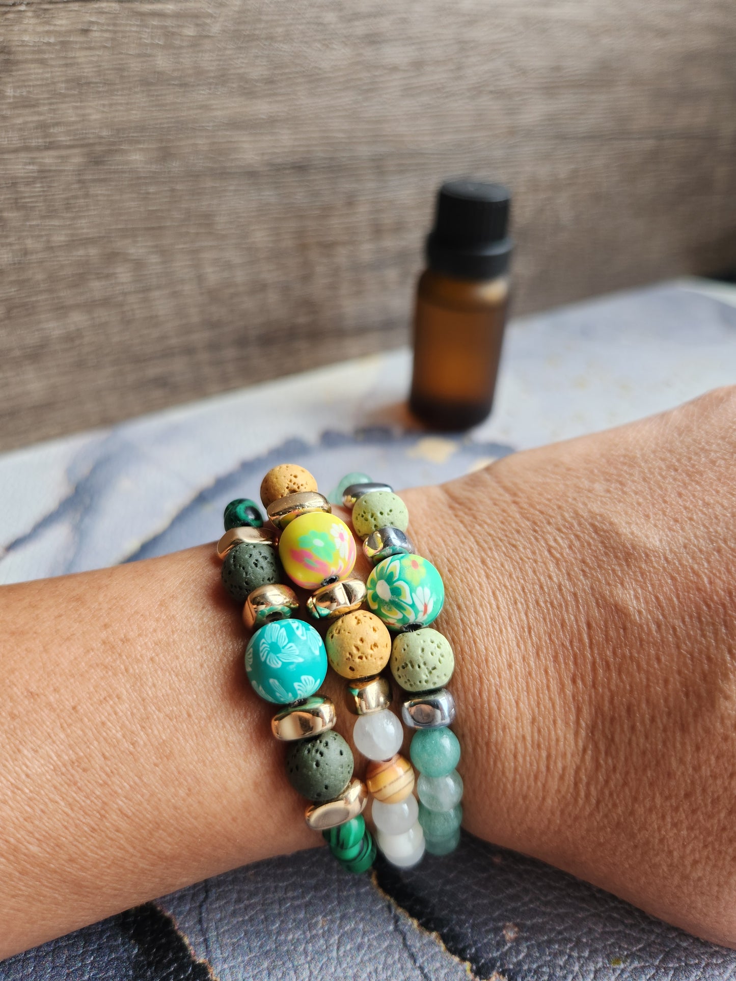 Spring Scent White and Yellow Agate & yellow Lava stone diffuser bracelet