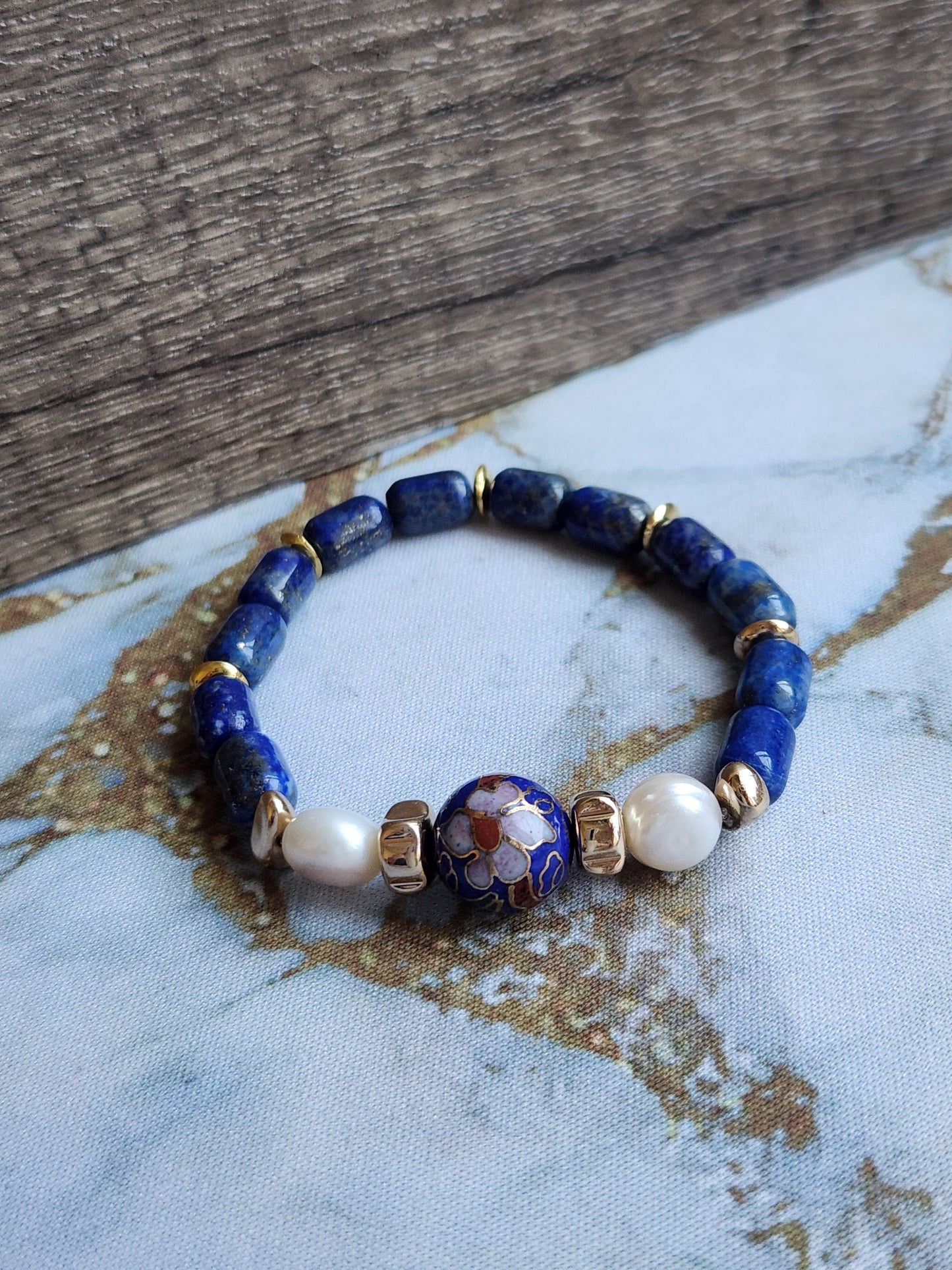 Anak Peranakan Lapis Lazuli and Pearl Bracelet