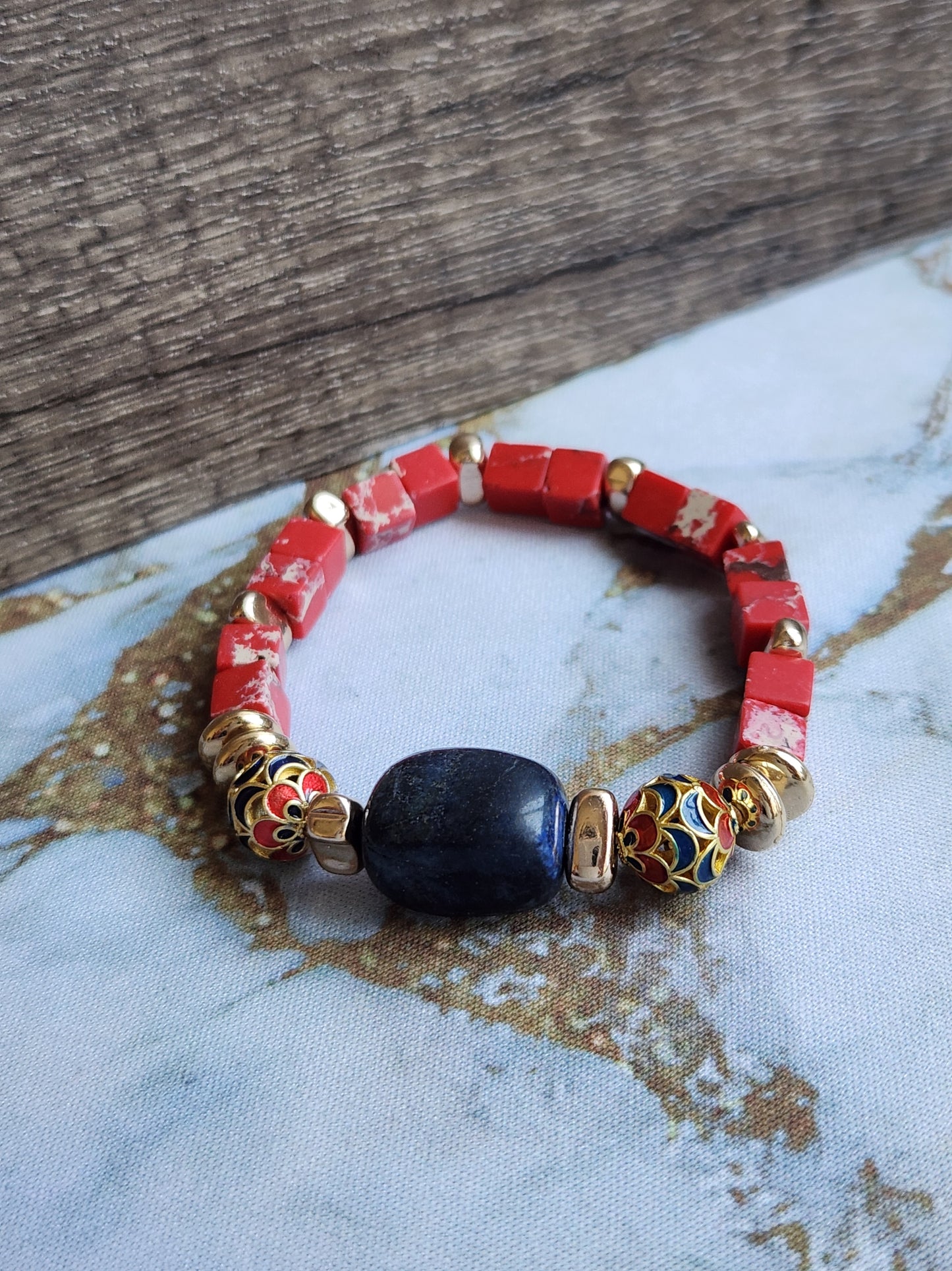 Anak Peranakan Red Jasper and Lapis Lazuli Bracelet
